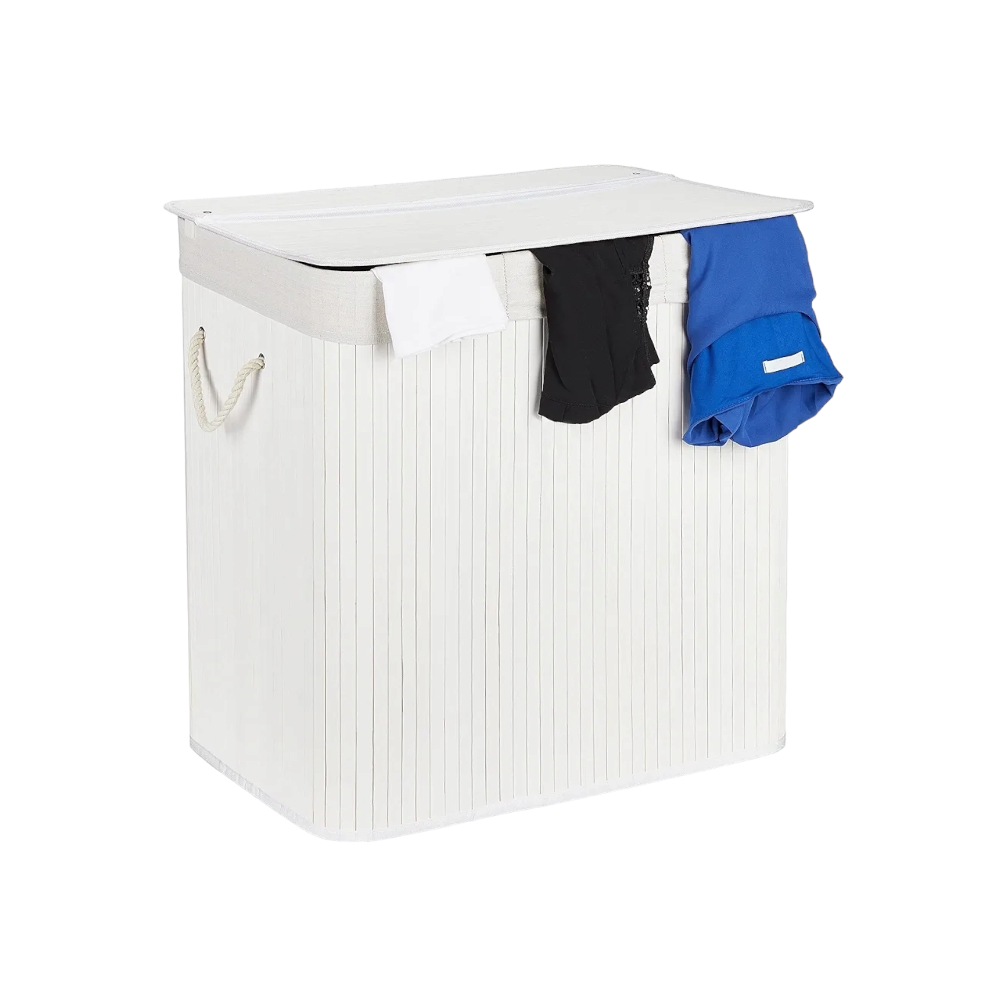 Aqua Bamboo Foldable Laundry Basket Double Rectangle White 15690