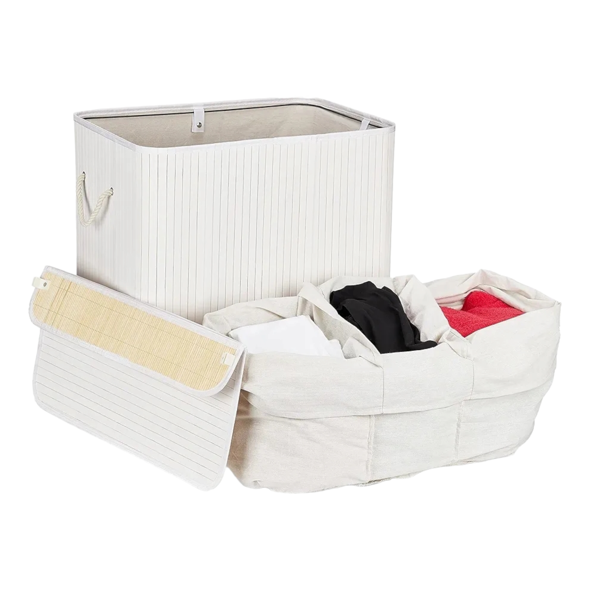 Aqua Bamboo Foldable Laundry Basket Double Rectangle White 15690