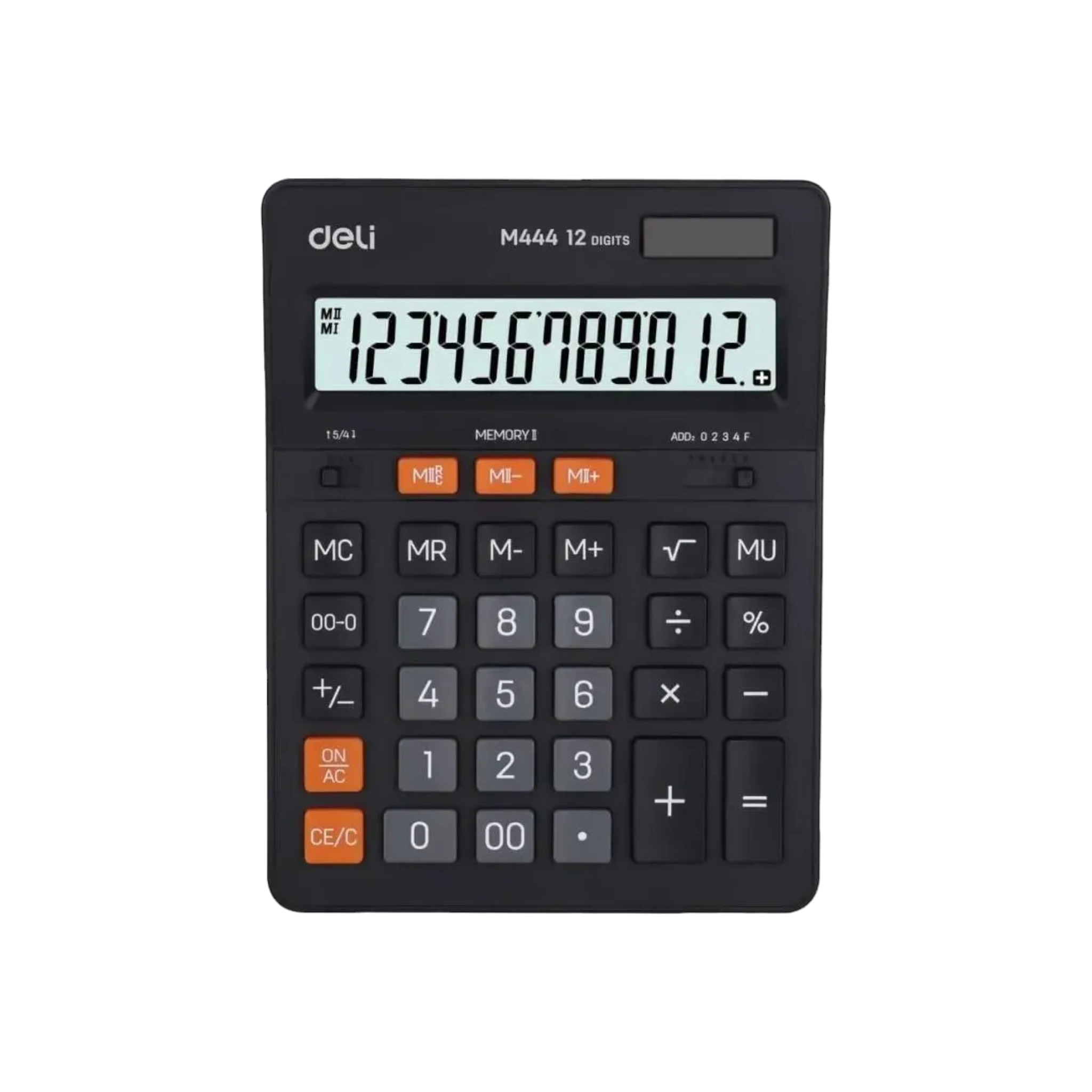 Deli Dual Memory Calculator 12-Digit Dual Power Black