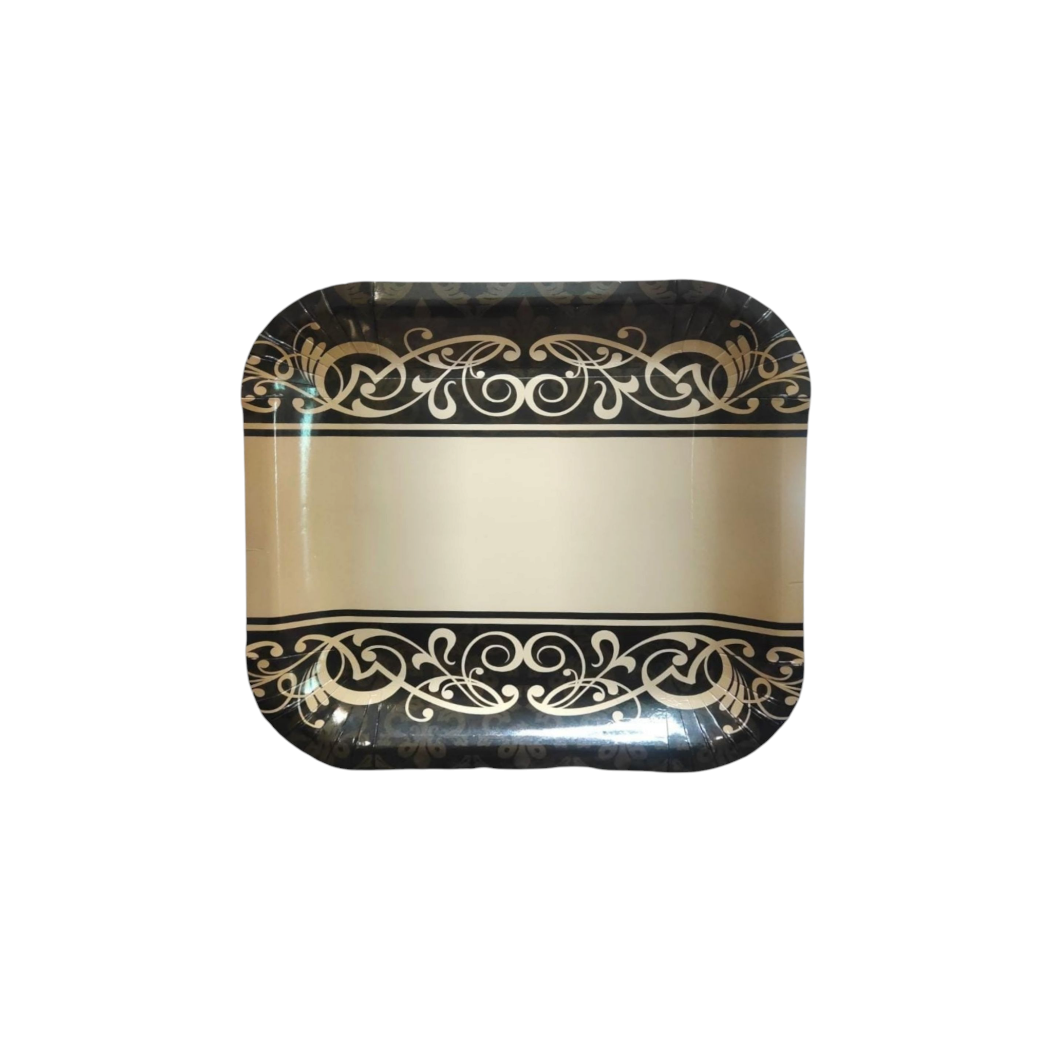 Disopsable Party Paper Plate Square Gold with Black Print 9Inch 23cm 10pack