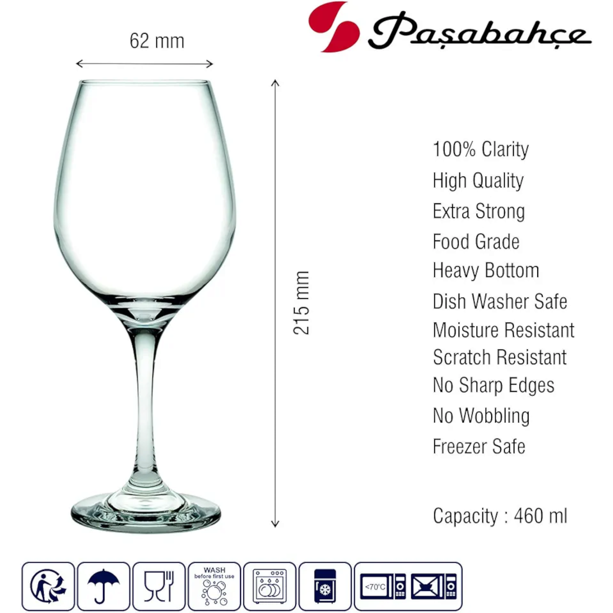 Pasabahce Amber Glass Tumbler 450ml Red Wine 3pc