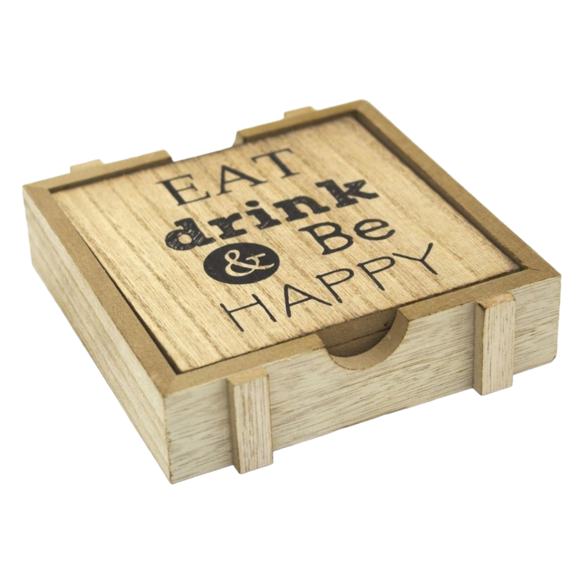 Coasters Wood in Holder 4pc Set with Quotes