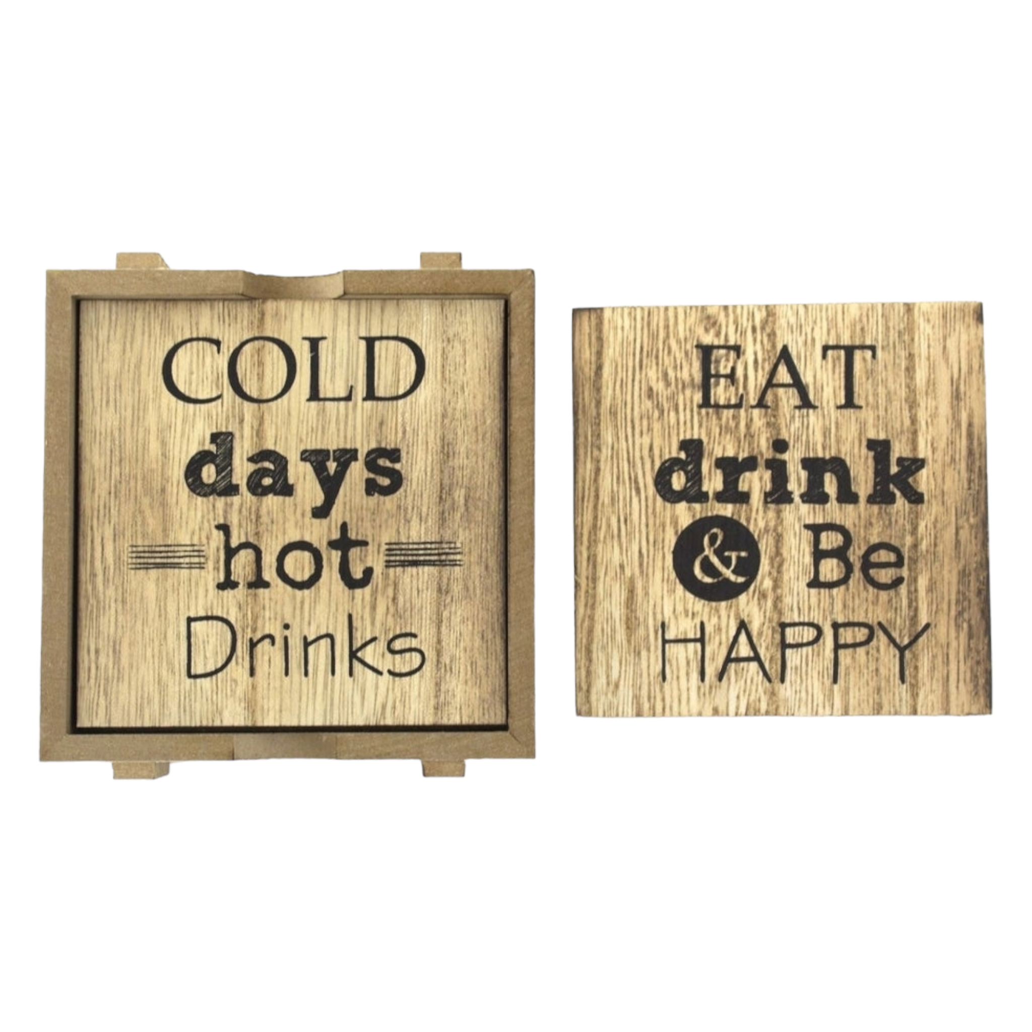 Coasters Wood in Holder 4pc Set with Quotes