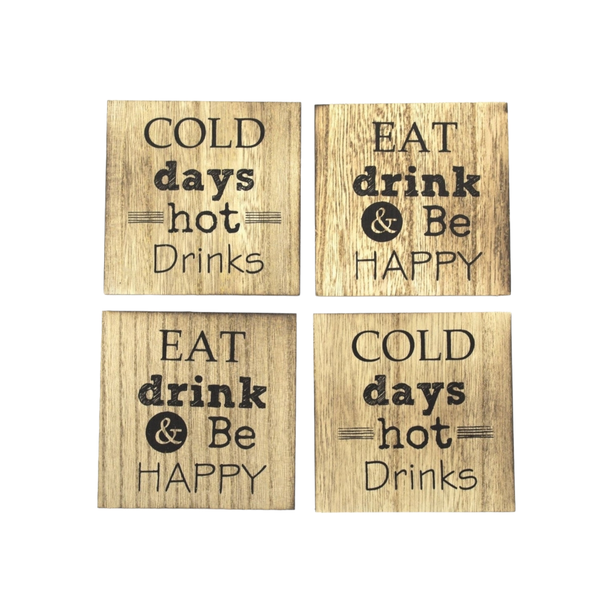 Coasters Wood in Holder 4pc Set with Quotes