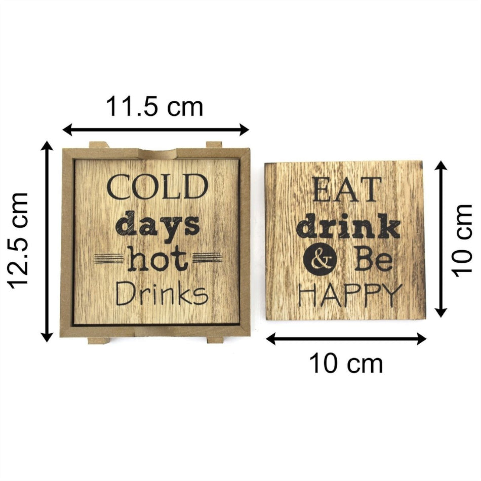 Coasters Wood in Holder 4pc Set with Quotes