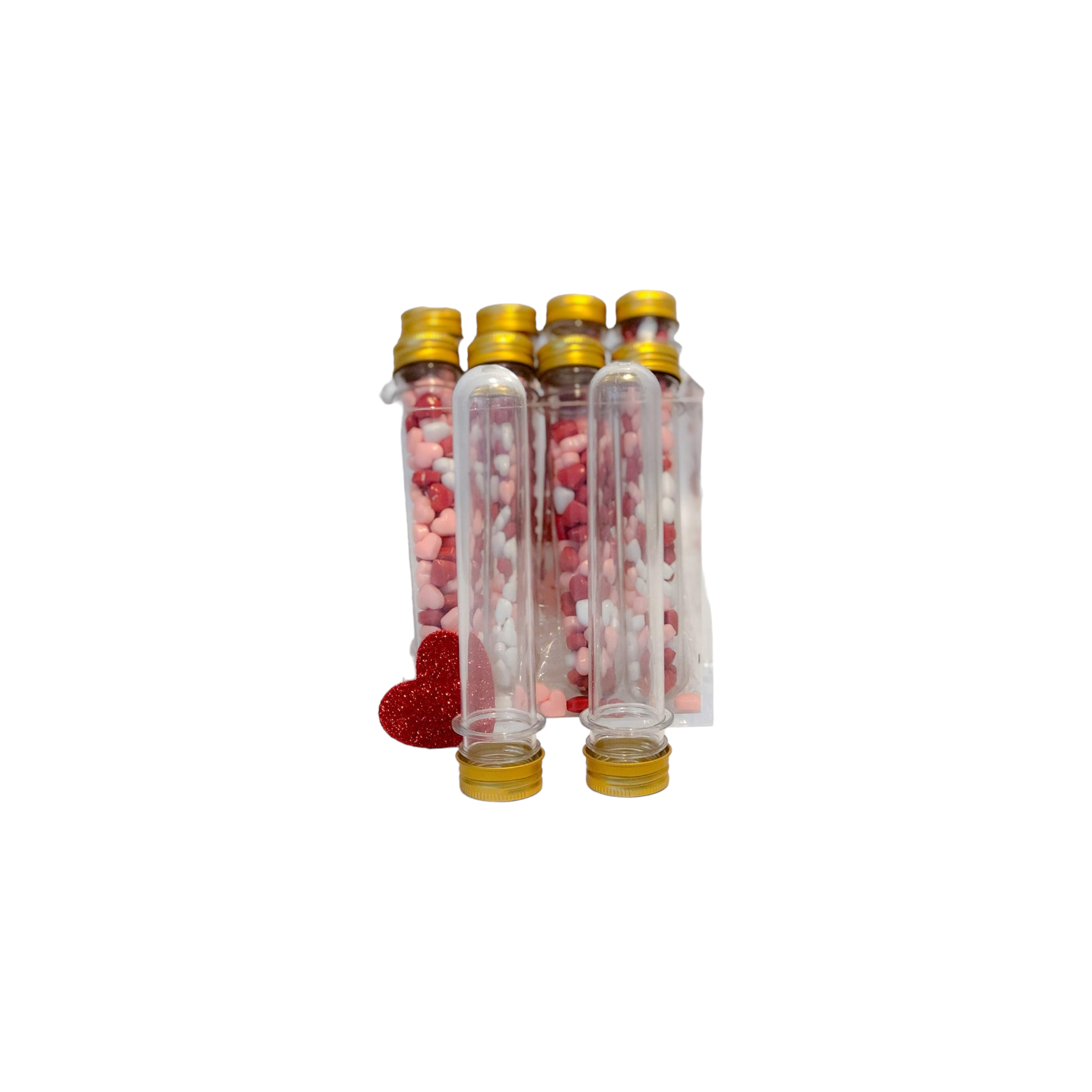 Plastic PET Test Tube - Vials Container Bottle 10cm Tube Shape with Gold Lid
