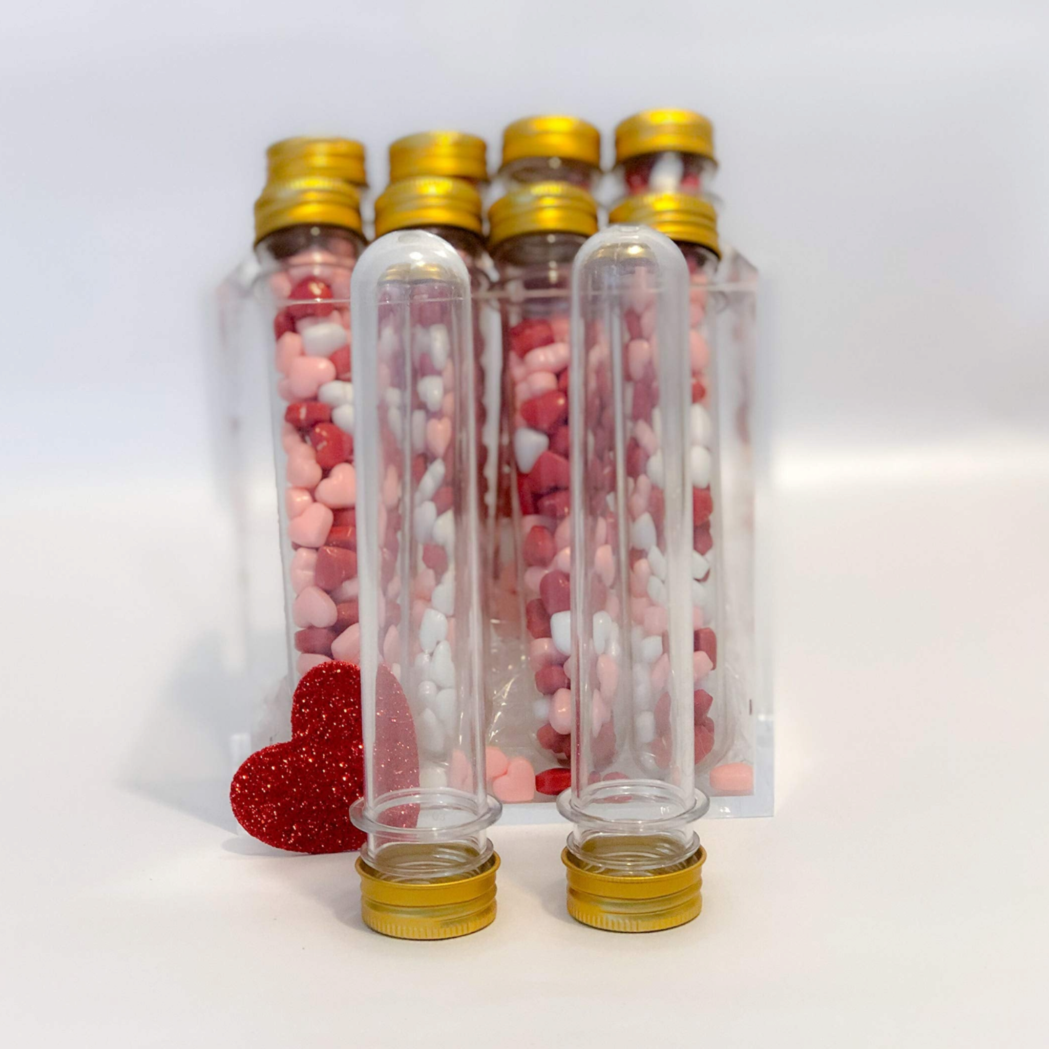 Plastic PET Test Tube - Vials Container Bottle 10cm Tube Shape with Gold Lid