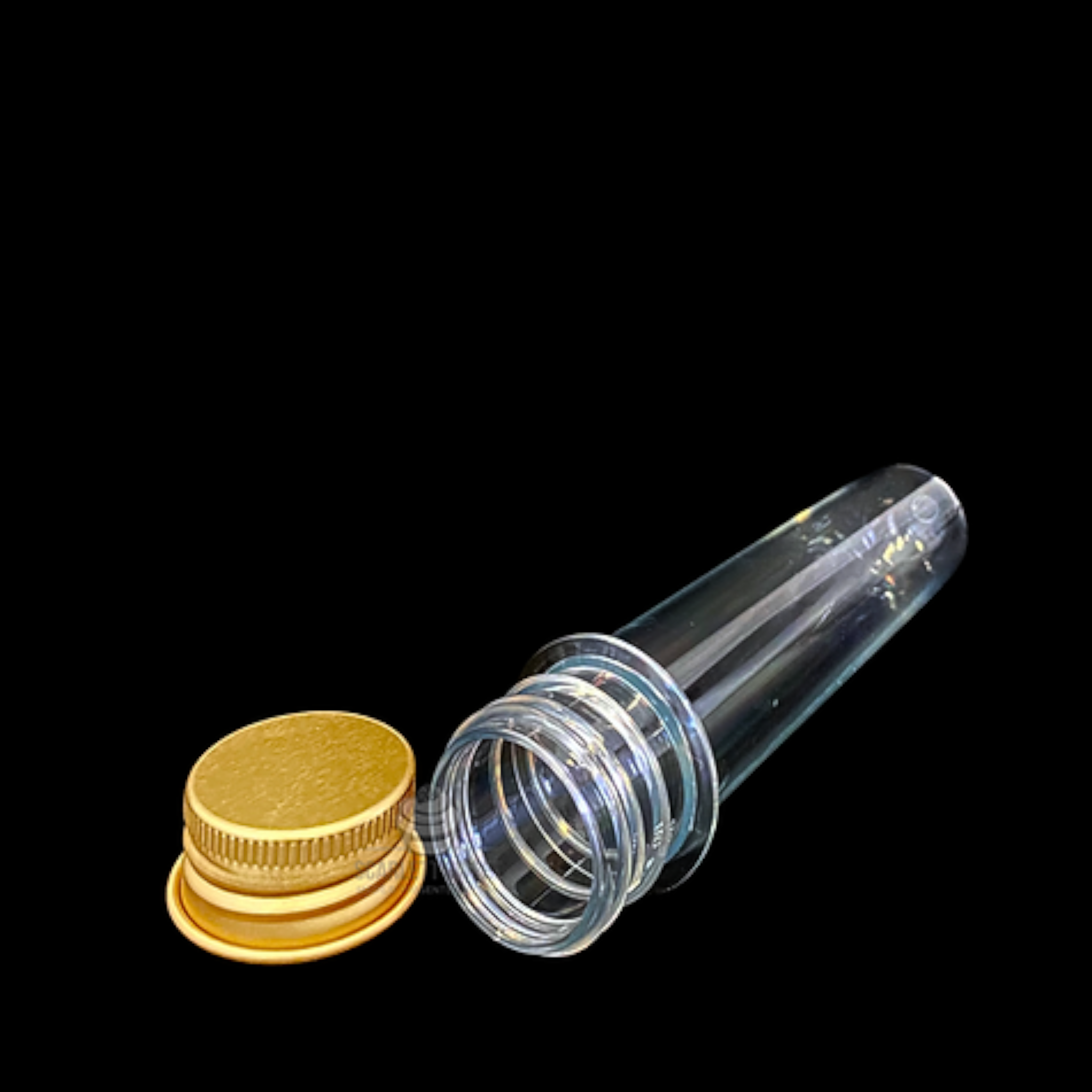 Plastic PET Test Tube - Vials Container Bottle 10cm Tube Shape with Gold Lid