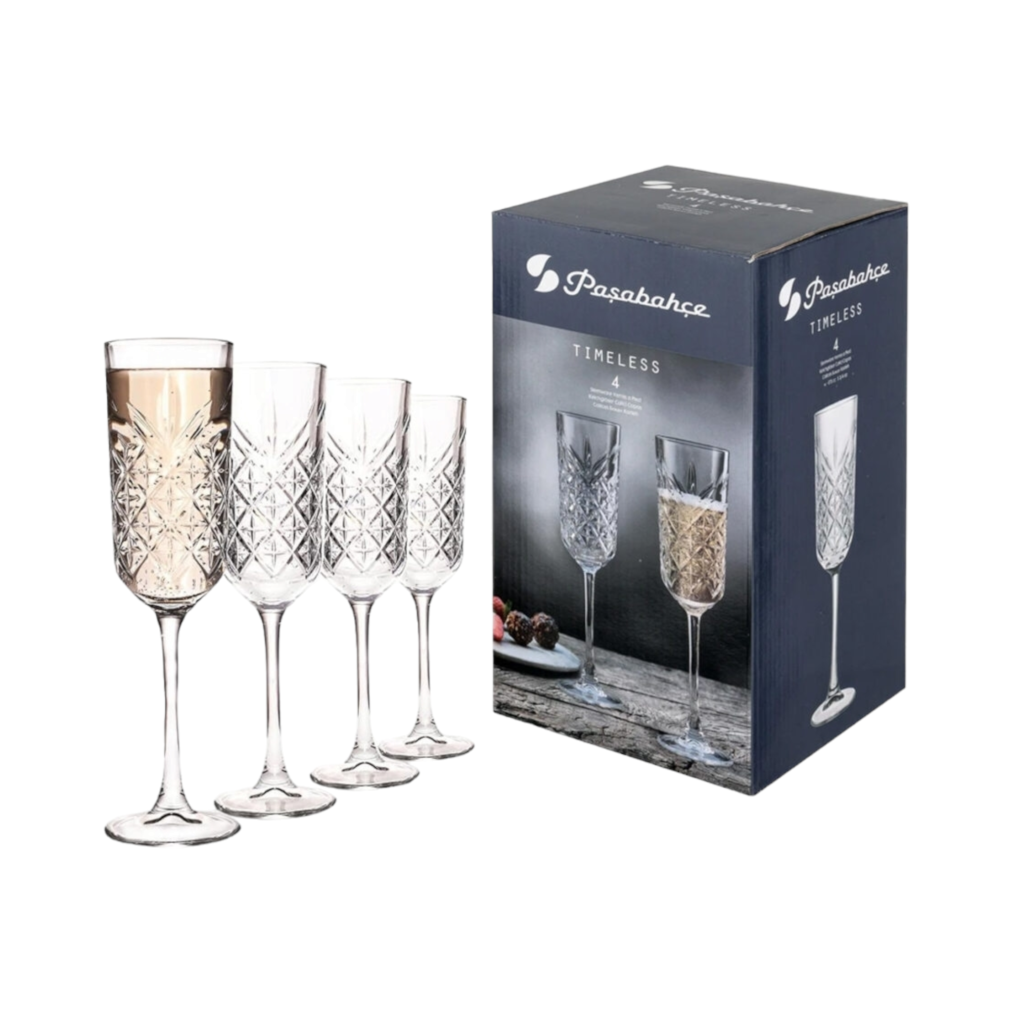 Pasabahce Timeless Glass Tumbler 175ml Stemmed Champagne with Gold Rim 4pack