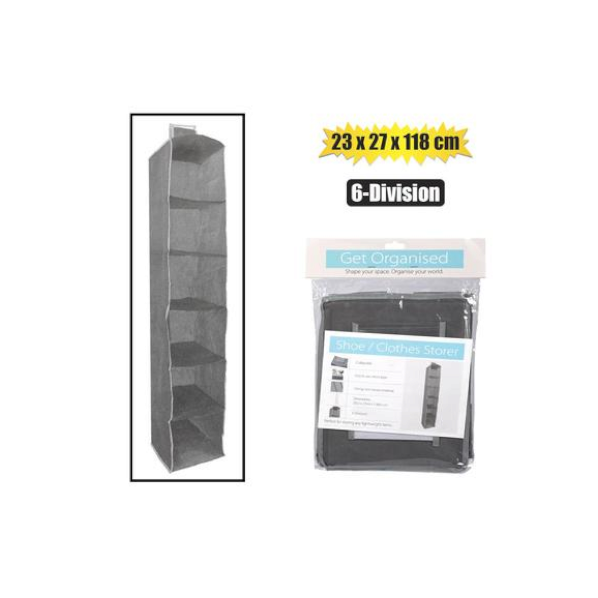 Hanging Shoe & Clothes Storage 6-Division 23x27x118cm