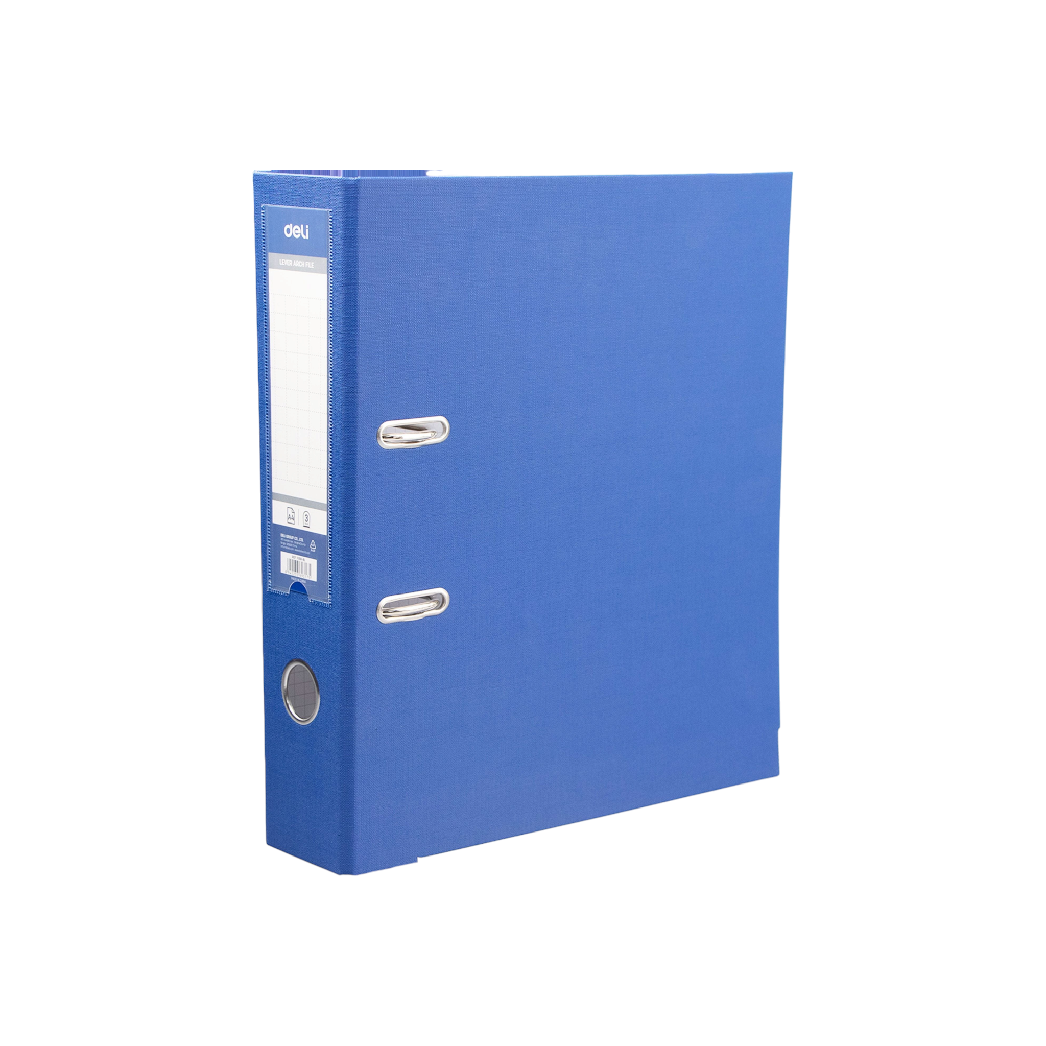 Deli Lever Arch File A4 76mm Half Coated Rado Lock & Metal Protective Rail PP Blue