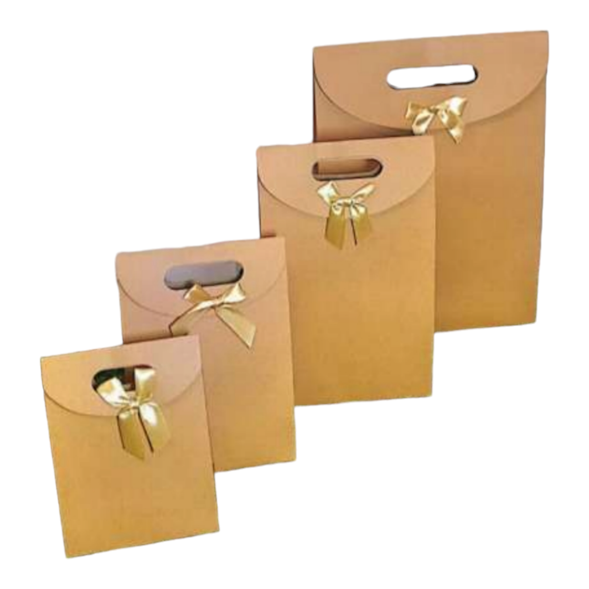 Kraft Paper Gift Bag Die Cut Handle with Bow Ribbon