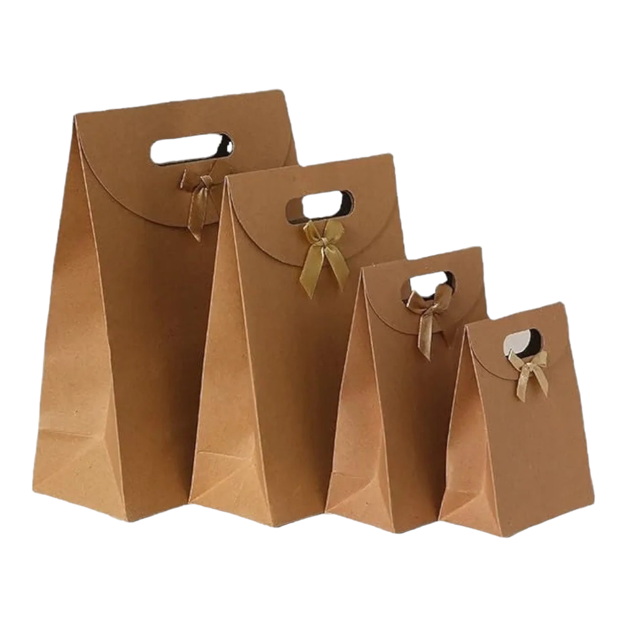 Kraft Paper Gift Bag Die Cut Handle with Bow Ribbon