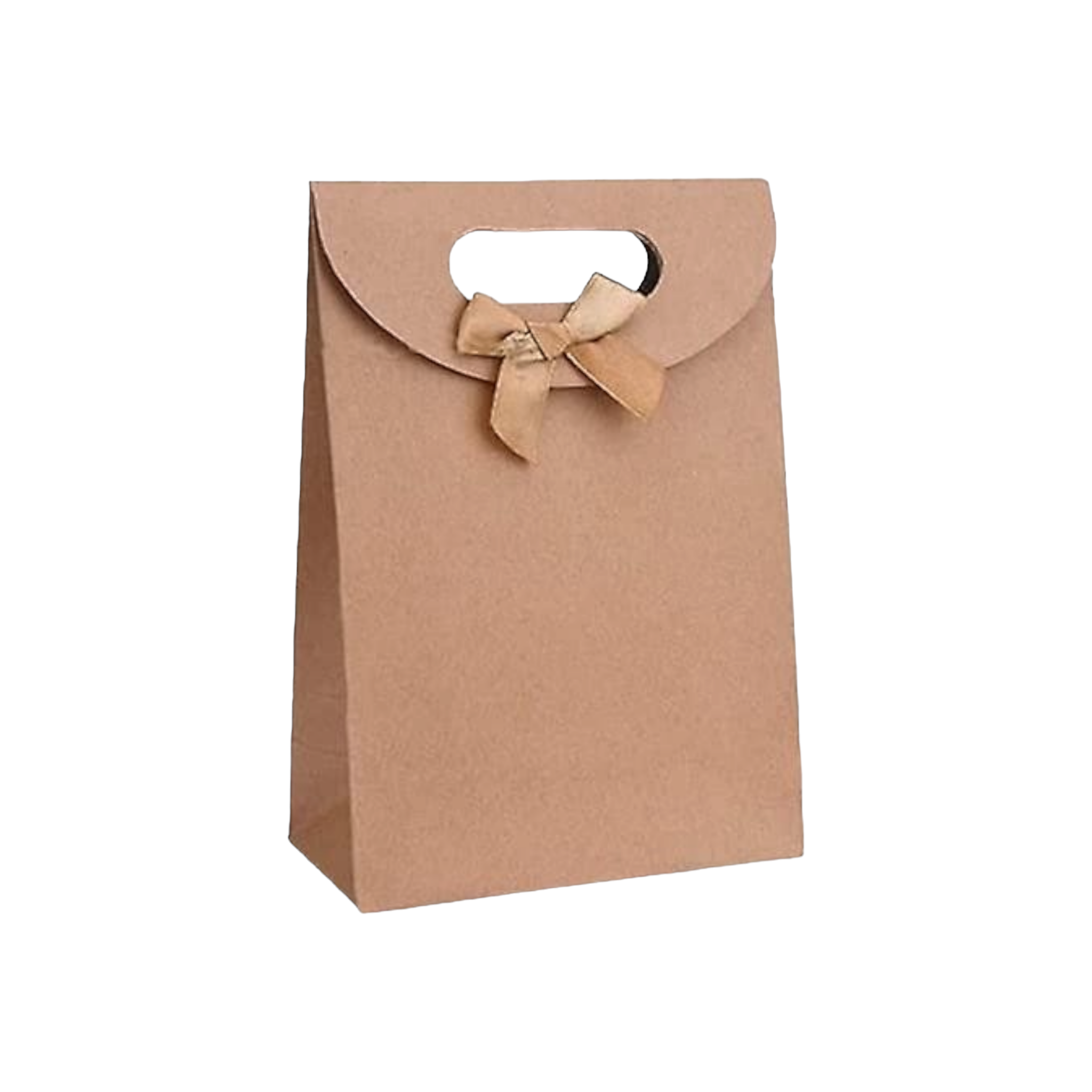 Kraft Paper Gift Bag Die Cut Handle with Bow Ribbon