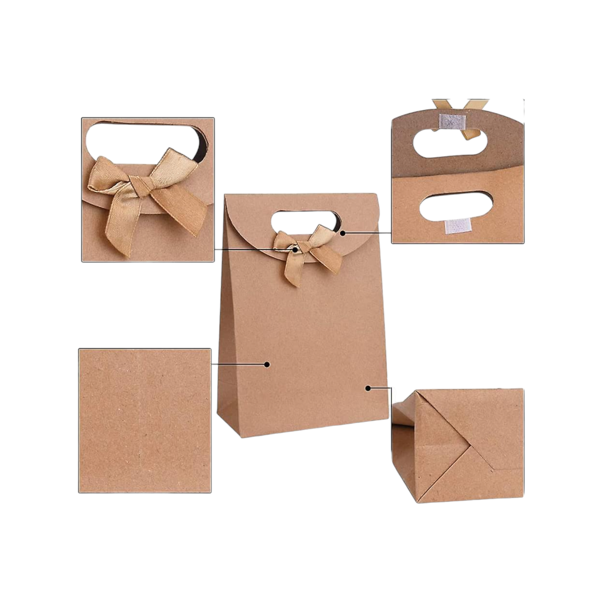 Kraft Paper Gift Bag Die Cut Handle with Bow Ribbon