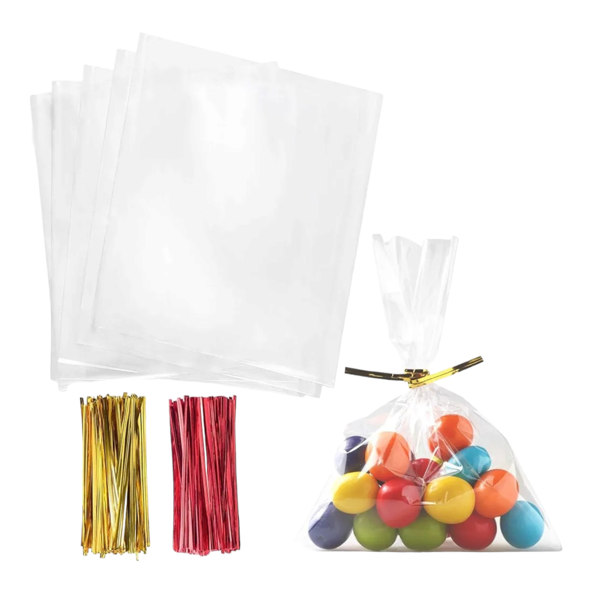 Gift Wrap Cello Cellophane Treat Bags with Twist Ties with Star Print 10pack