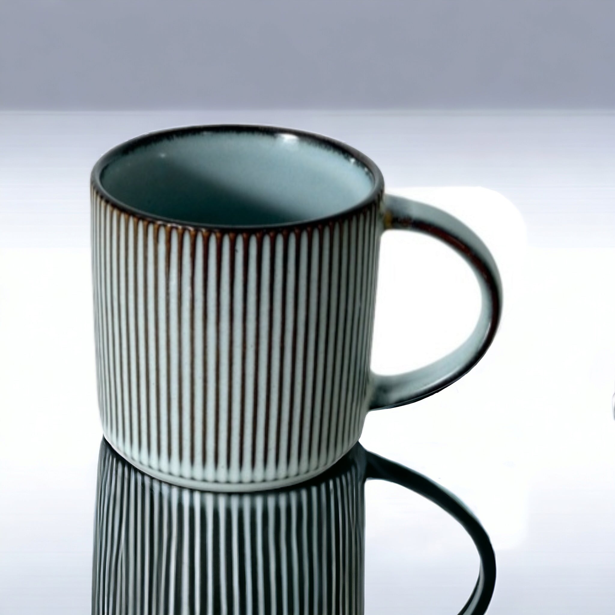 Ceramic Ribbed Coffee Mug Grey 350ml