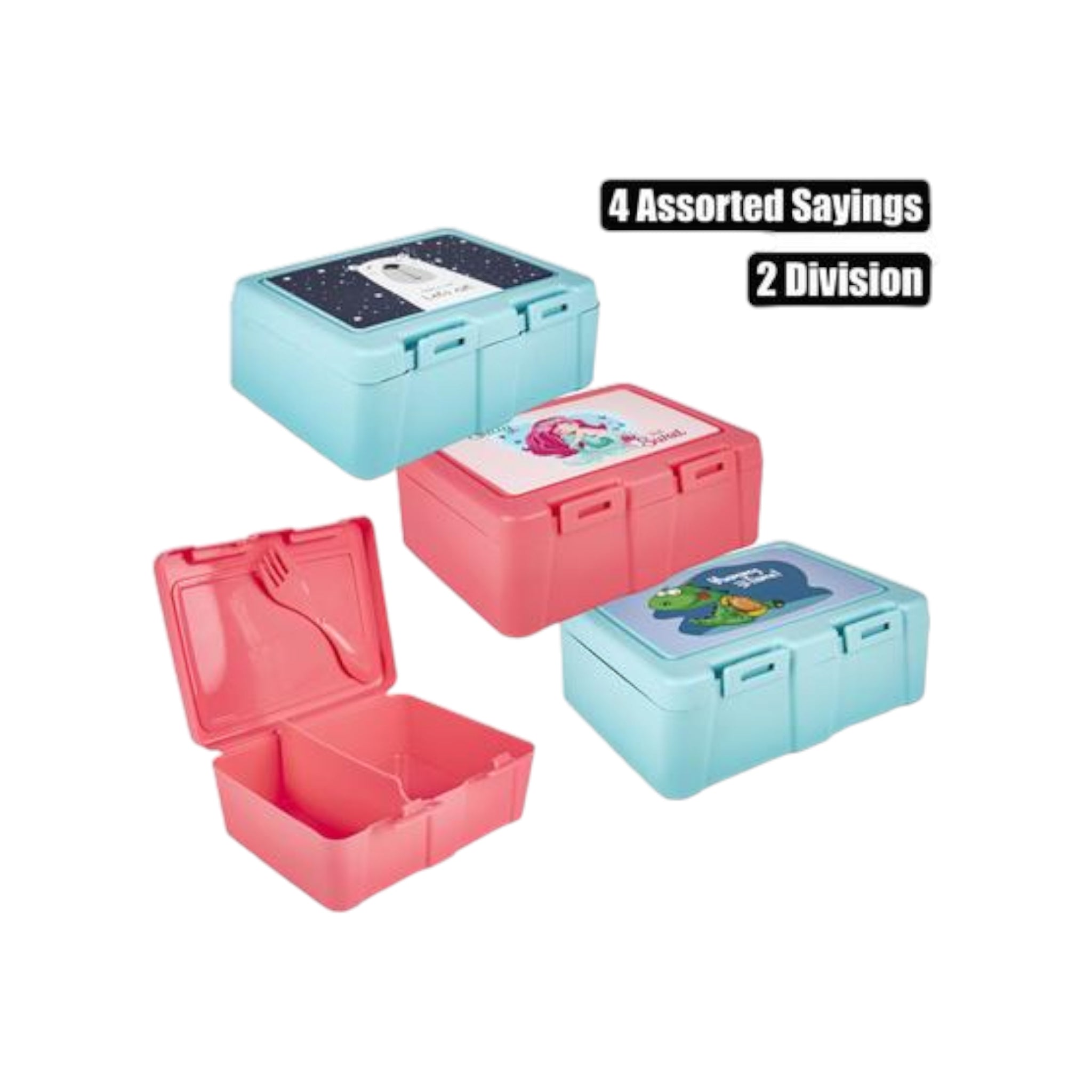 Joyful Kids Lockable Lunch Box Plastic 2-Division with Spork Spoon in One