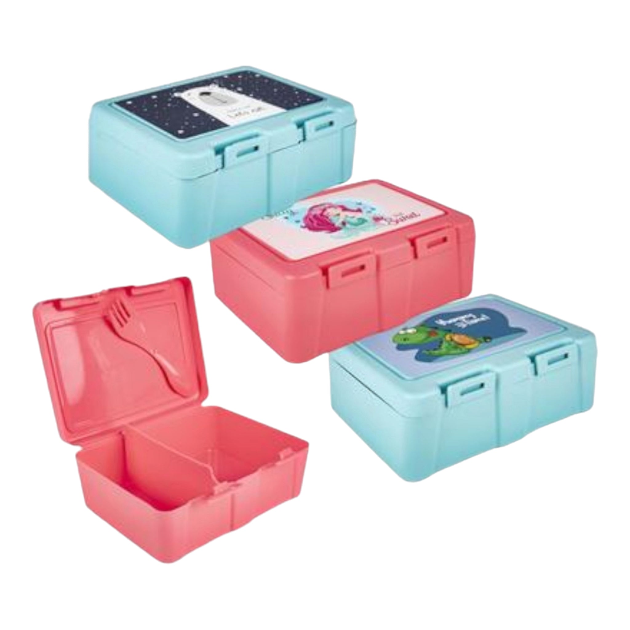 Joyful Kids Lockable Lunch Box Plastic 2-Division with Spork Spoon in One