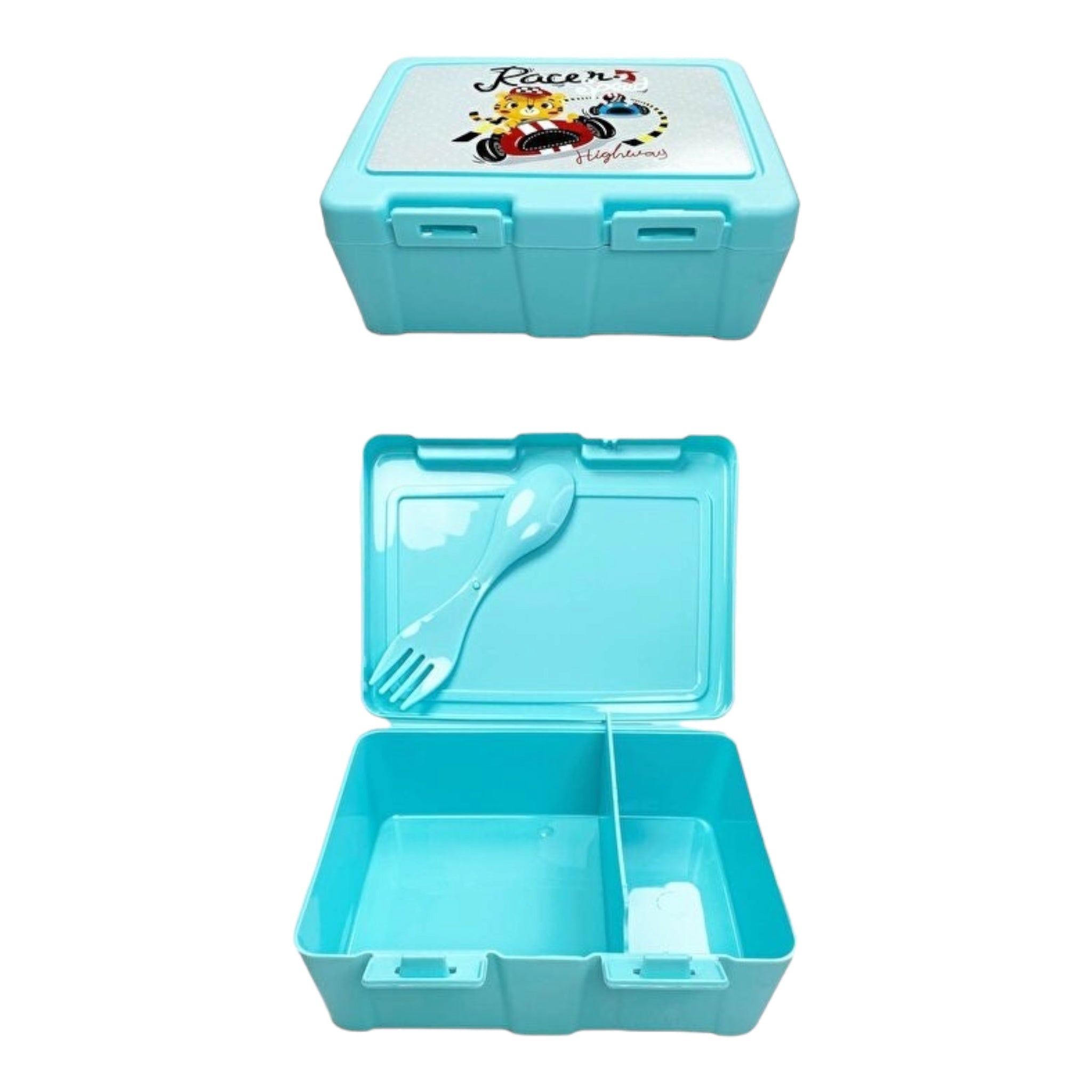Joyful Kids Lockable Lunch Box Plastic 2-Division with Spork Spoon in One