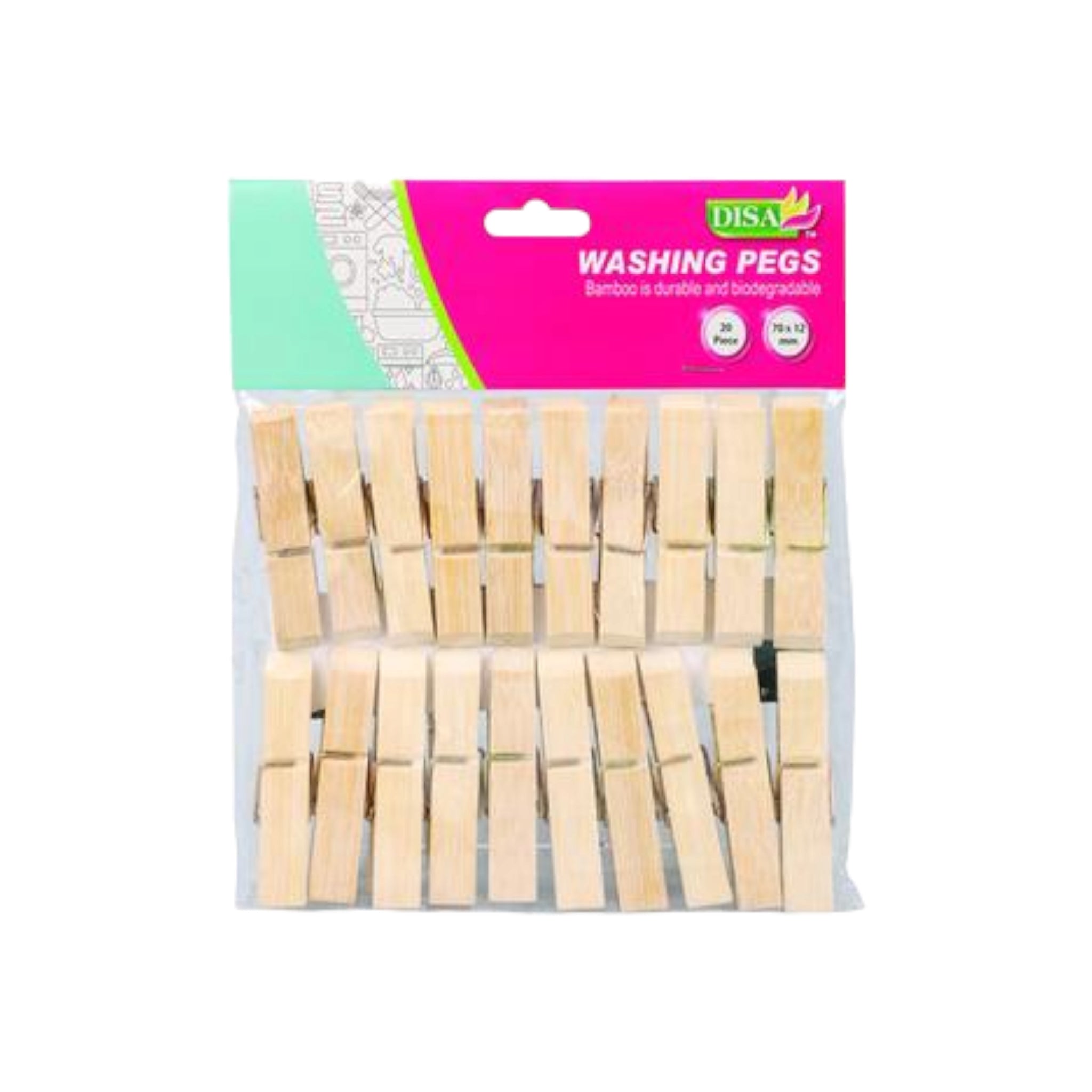 Disa Bamboo Washing Pegs 70mm 20pack