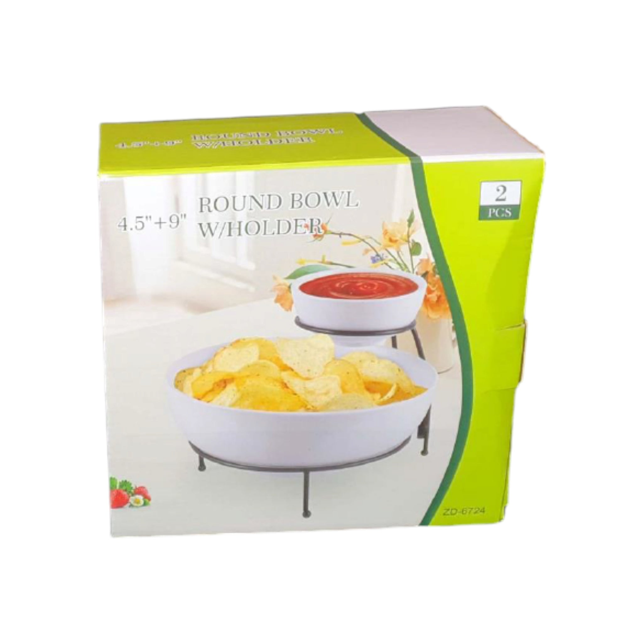 Chip & Dip 2-Tier Ceramic White Round Bowl with holder 4.5inch & 9Inch
