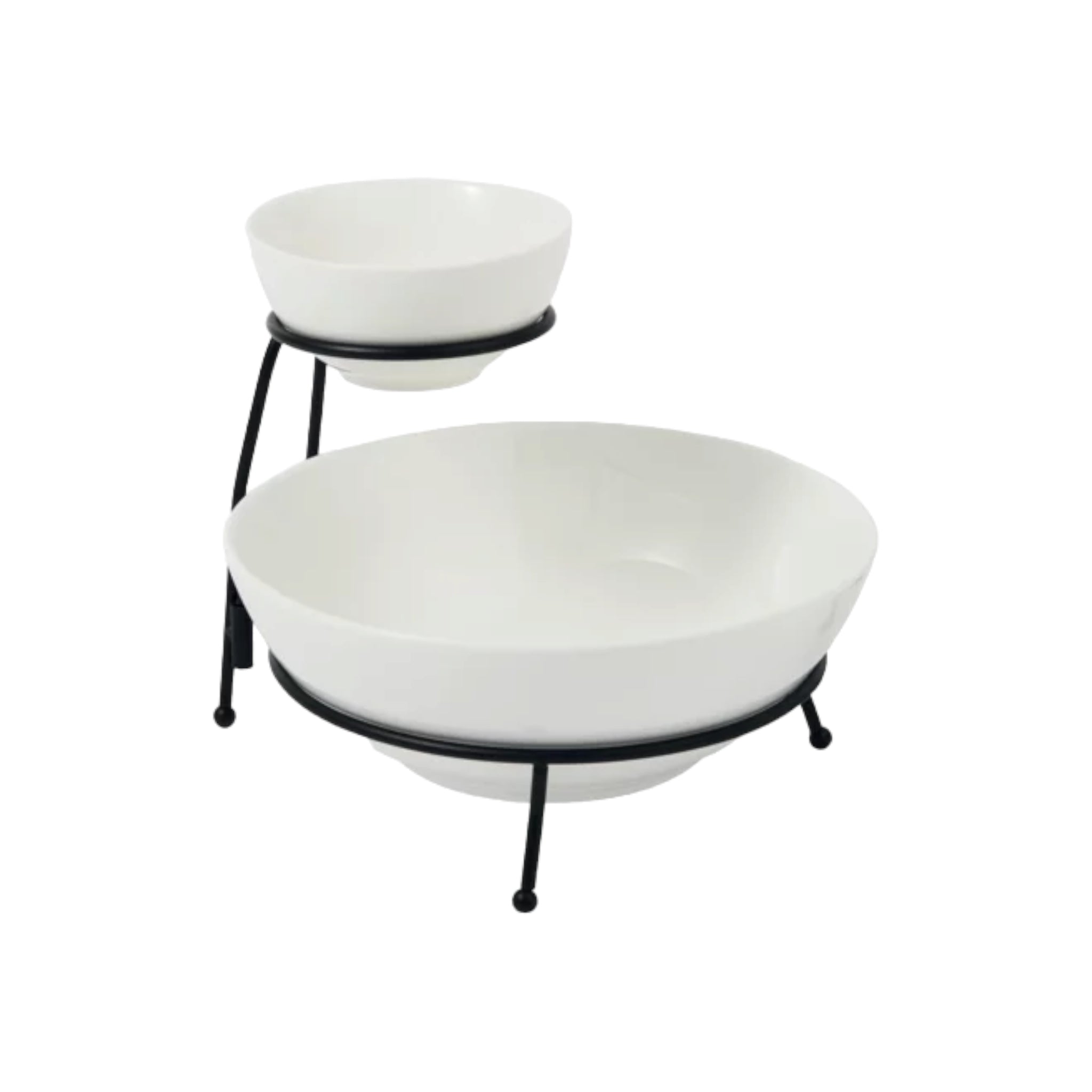 Chip & Dip 2-Tier Ceramic White Round Bowl with holder 4.5inch & 9Inch