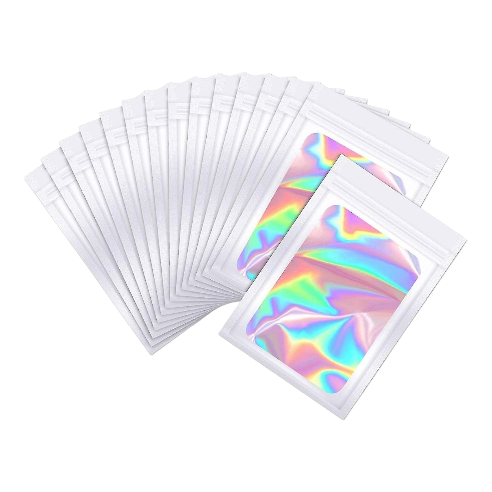 Holographic Resealable Mylar Pouch Bags Full Window Display 10pack