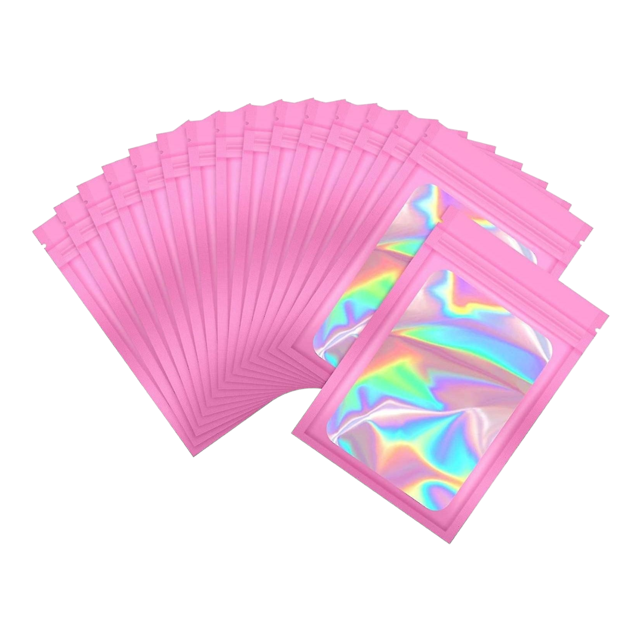 Holographic Resealable Mylar Pouch Bags Full Window Display 10pack