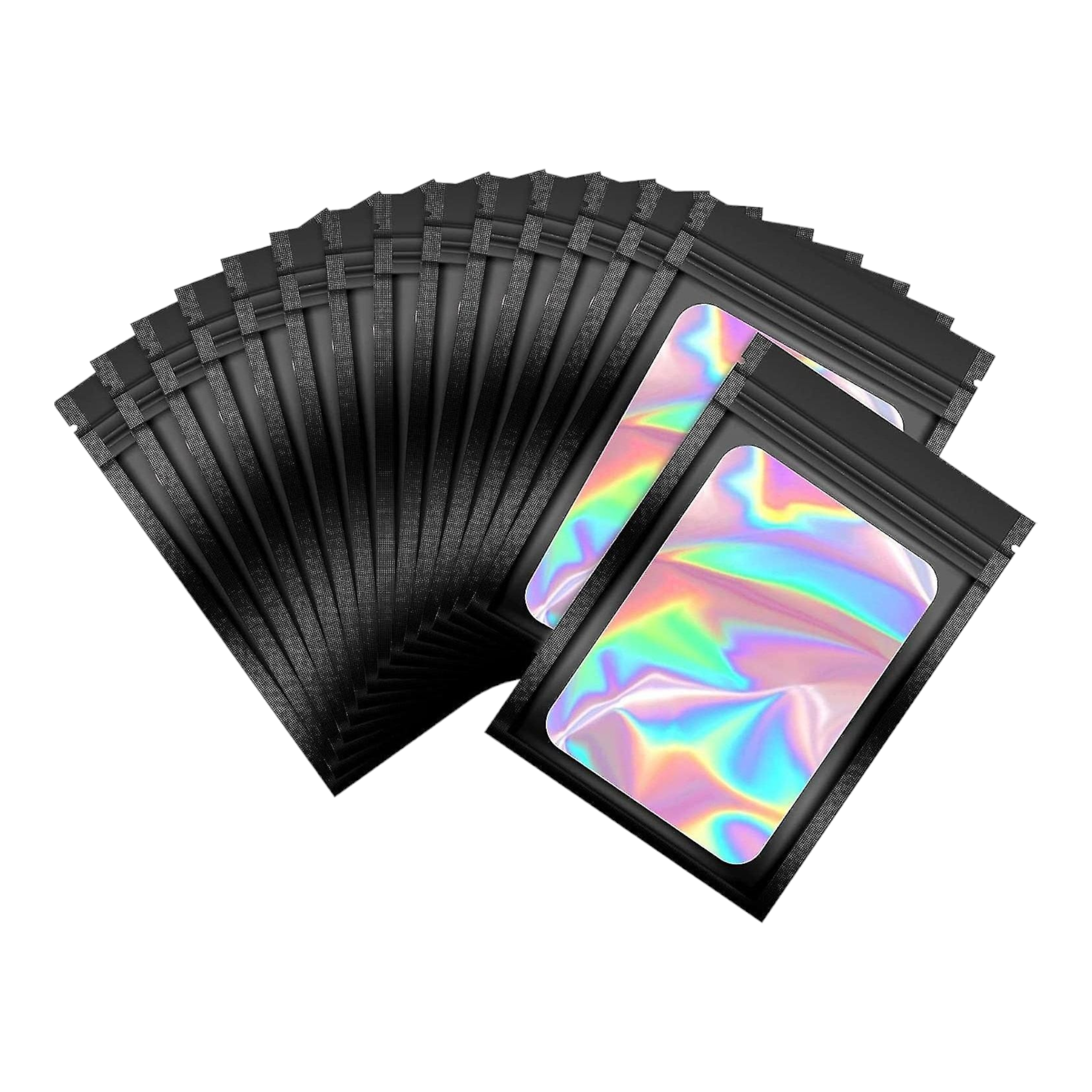 Holographic Resealable Mylar Pouch Bags Full Window Display 10pack