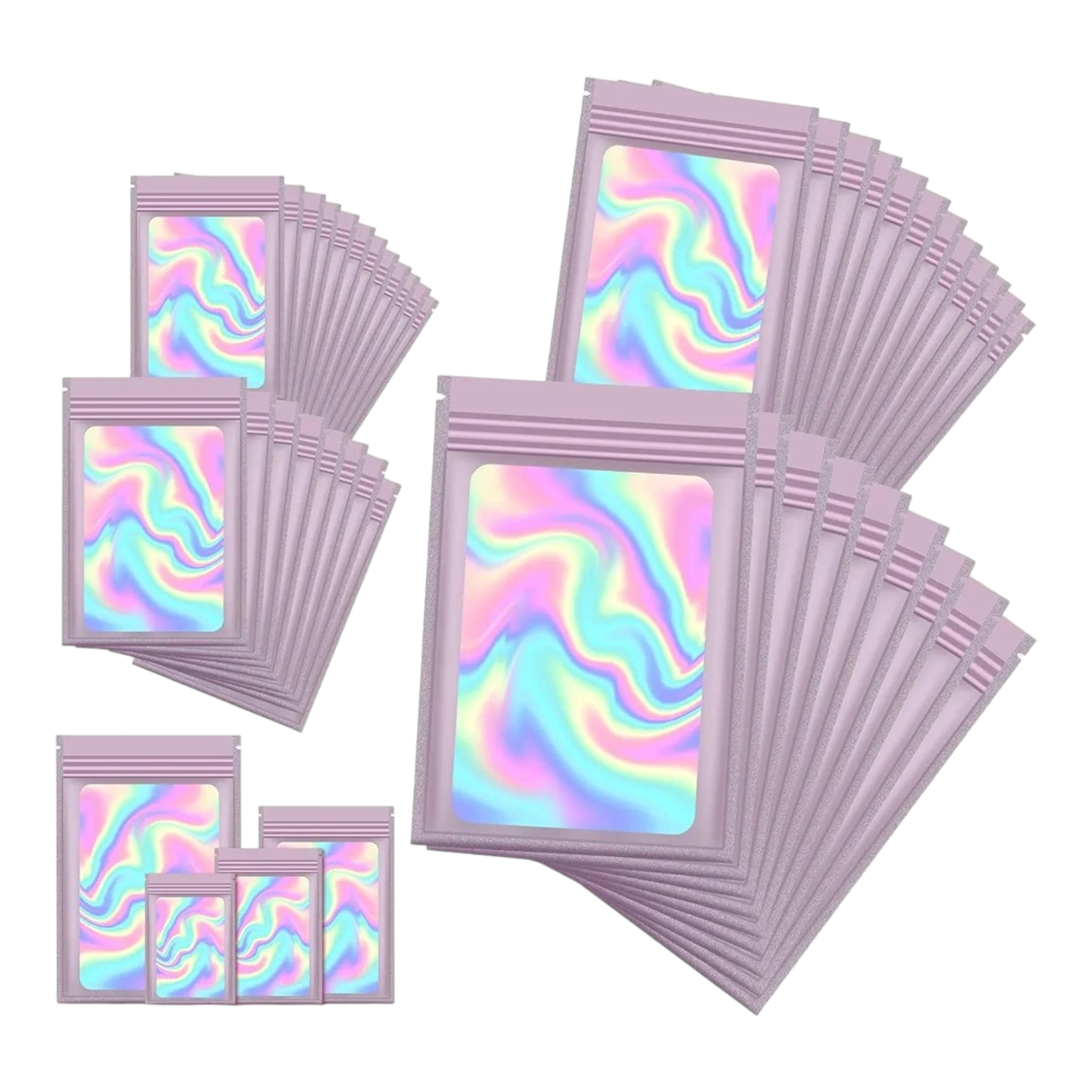 Holographic Resealable Mylar Pouch Bags Full Window Display 10pack