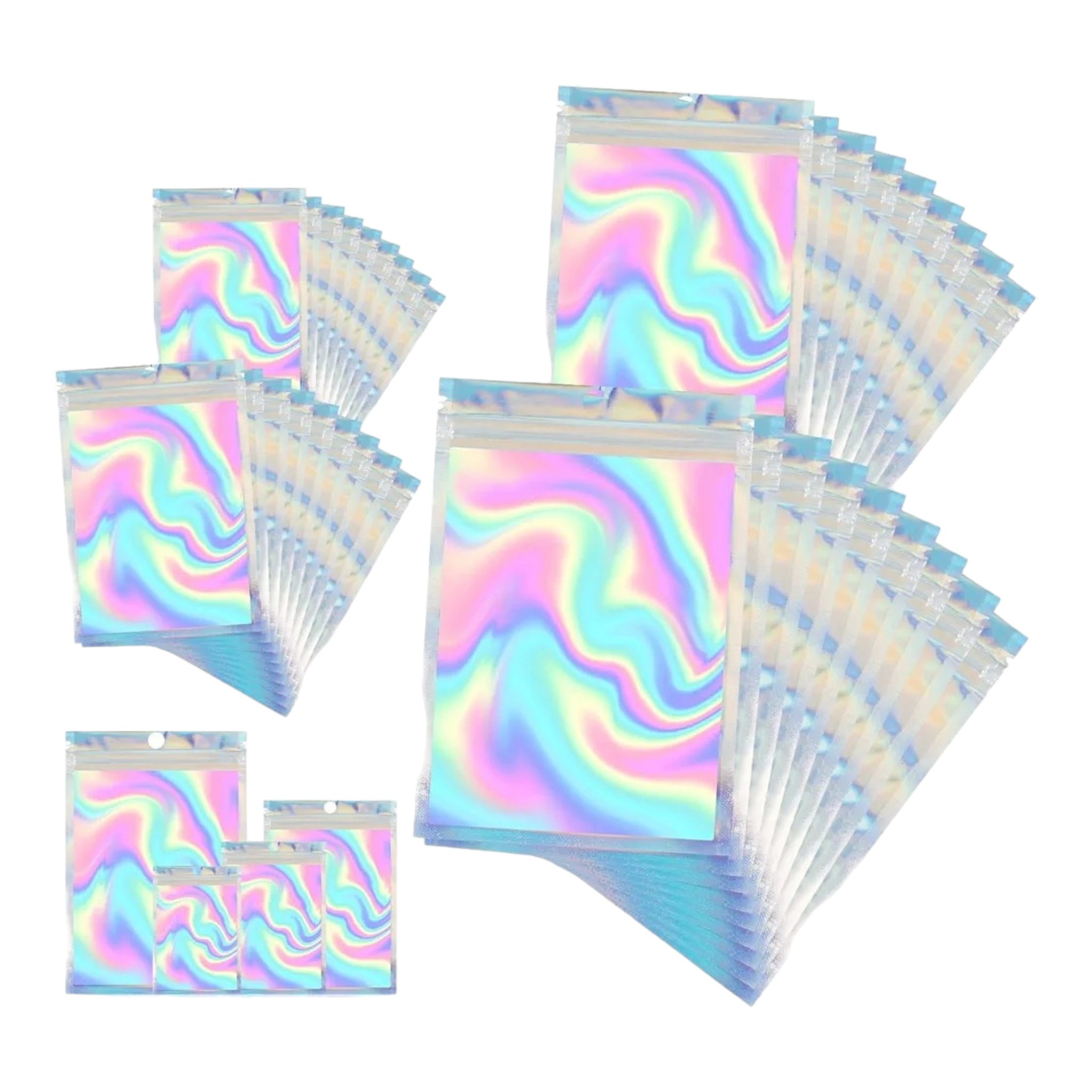 Holographic Resealable Mylar Pouch Bags Full Window Display 10pack