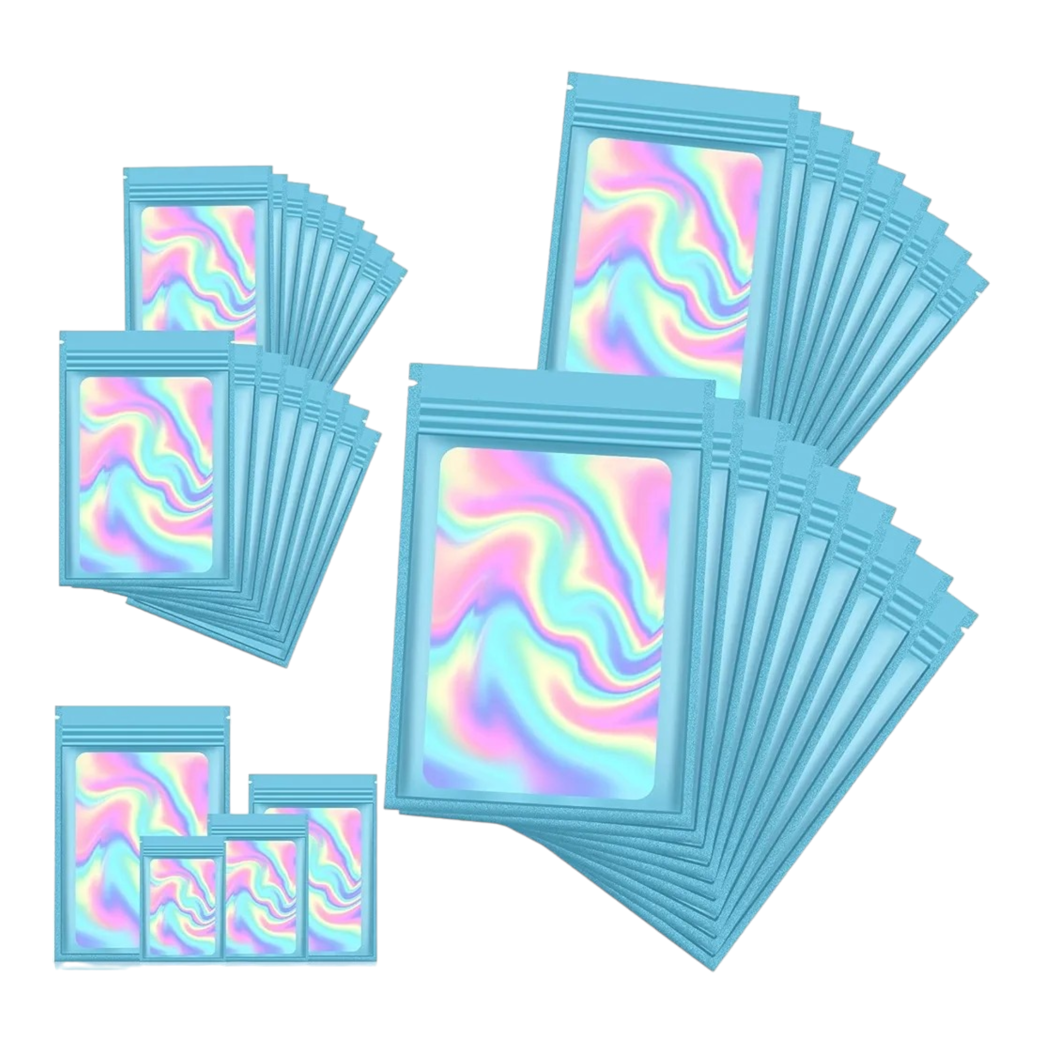 Holographic Resealable Mylar Pouch Bags Full Window Display 10pack