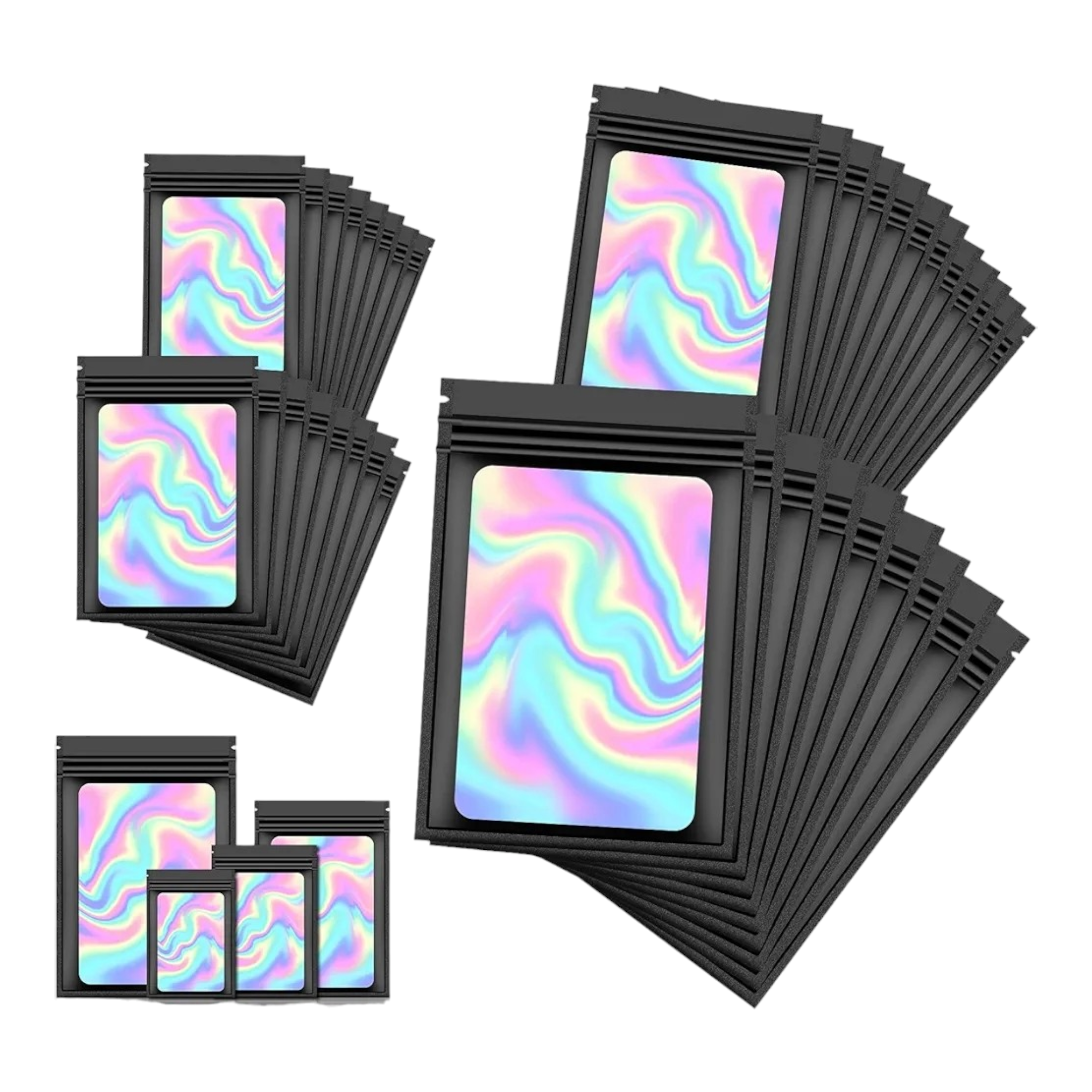 Holographic Resealable Mylar Pouch Bags Full Window Display 10pack