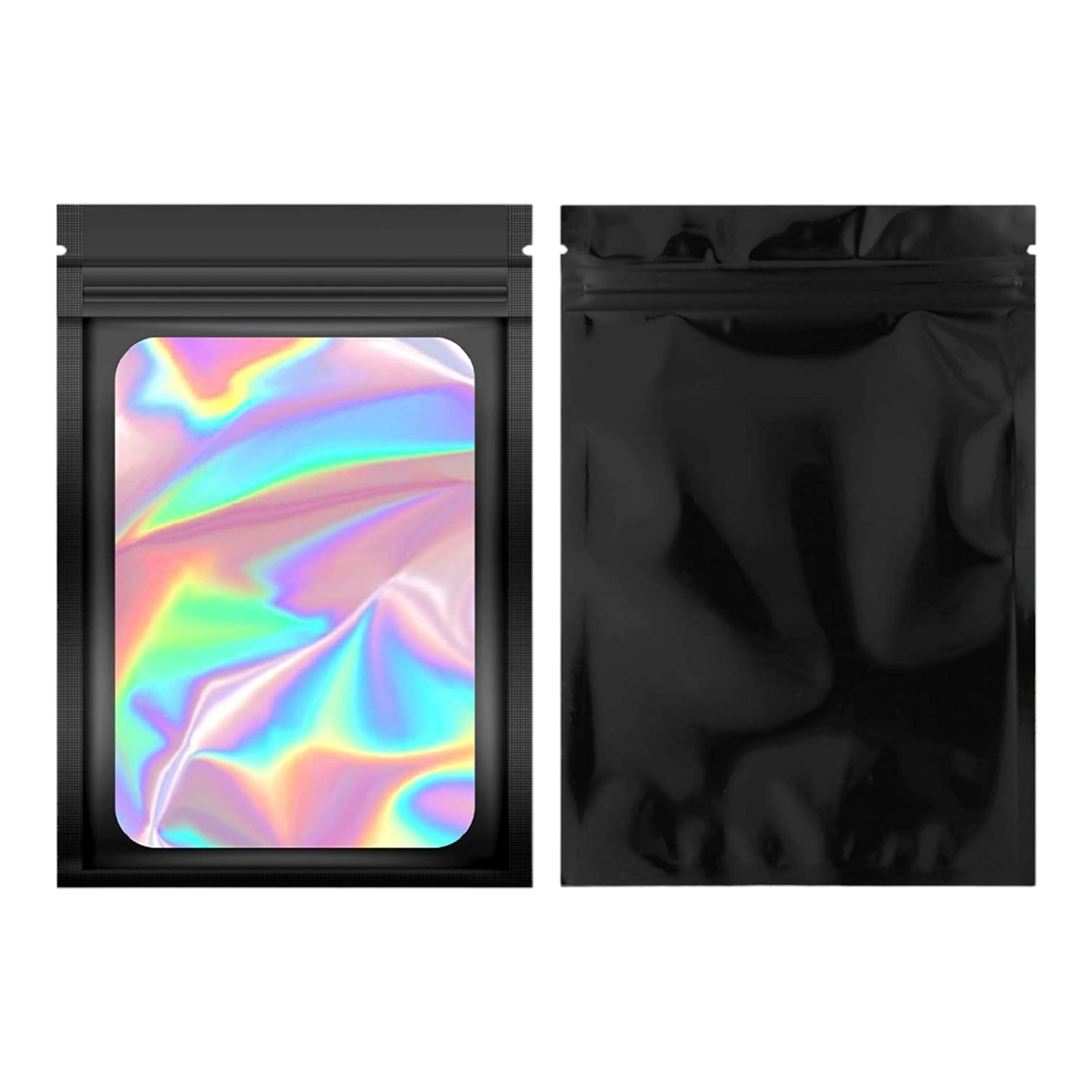Holographic Resealable Mylar Pouch Bags Full Window Display 10pack