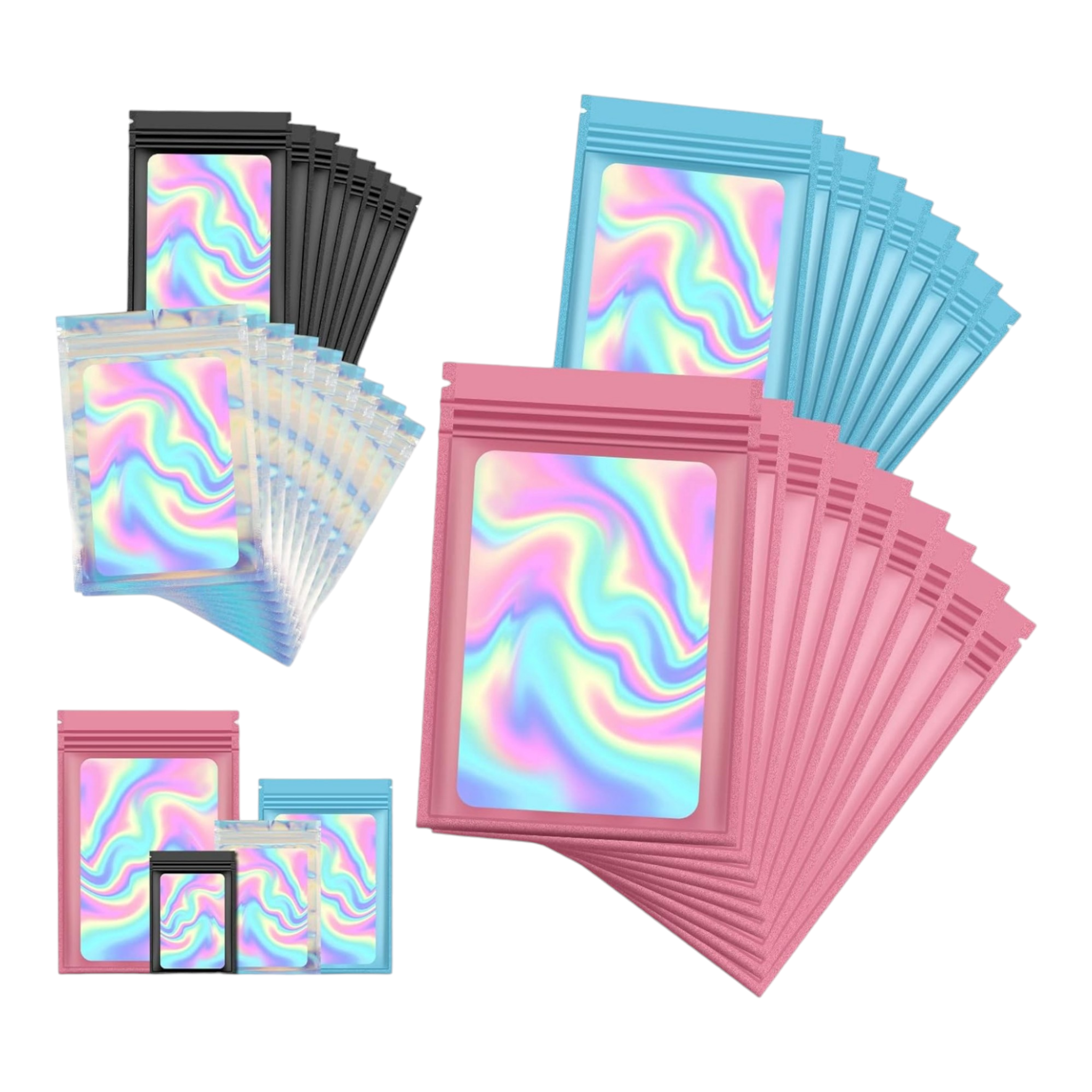 Holographic Resealable Mylar Pouch Bags Full Window Display 10pack