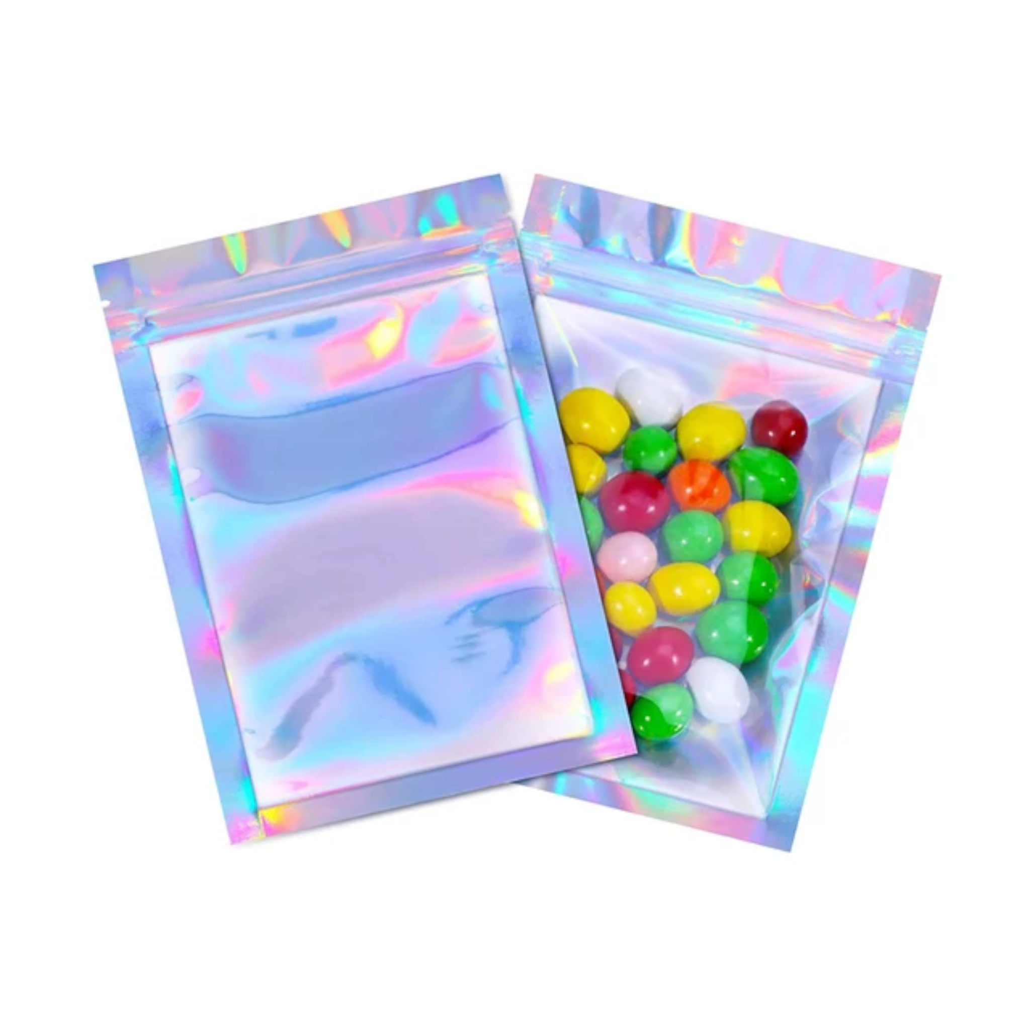Holographic Resealable Mylar Pouch Bags Full Window Display 10pack