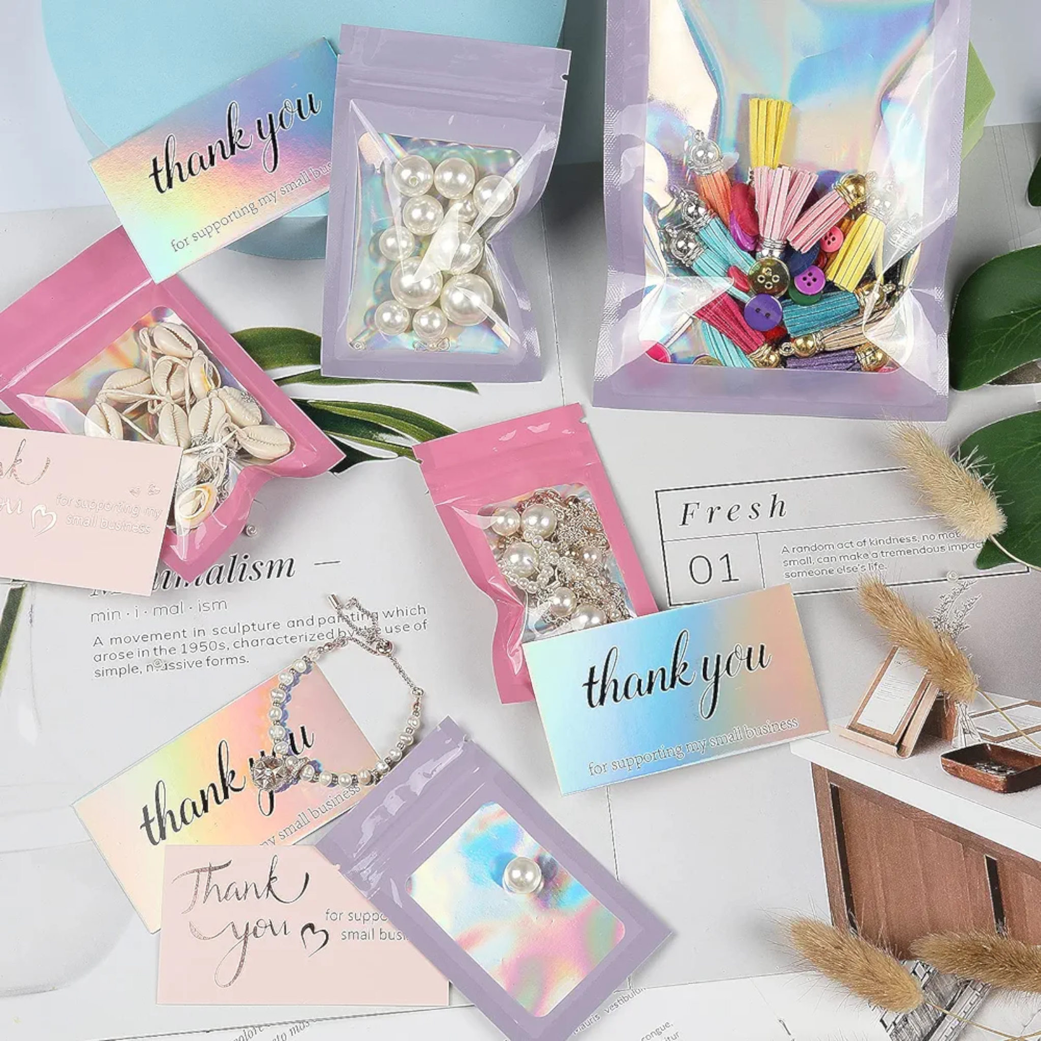 Holographic Resealable Mylar Pouch Bags Full Window Display 10pack