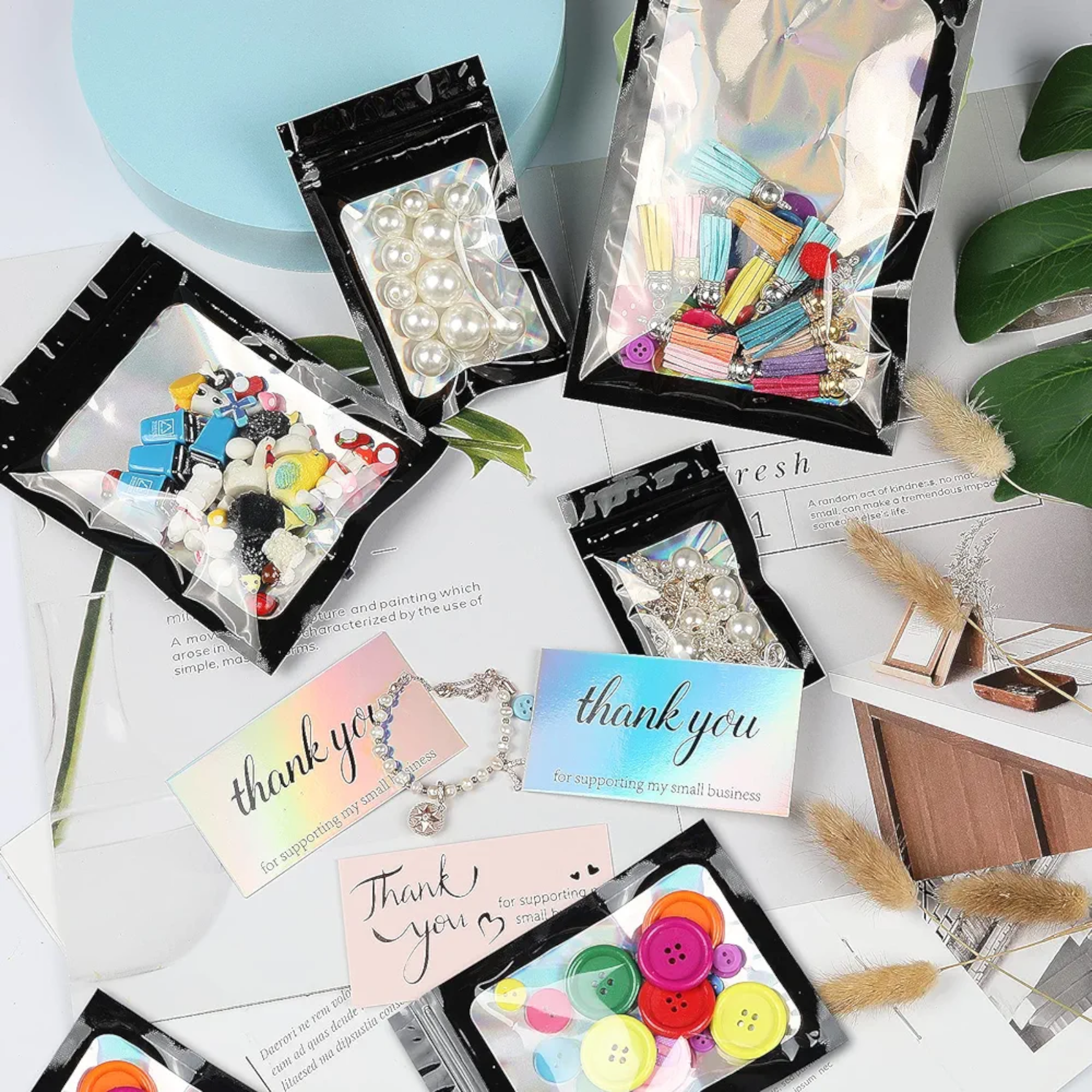 Holographic Resealable Mylar Pouch Bags Full Window Display 10pack