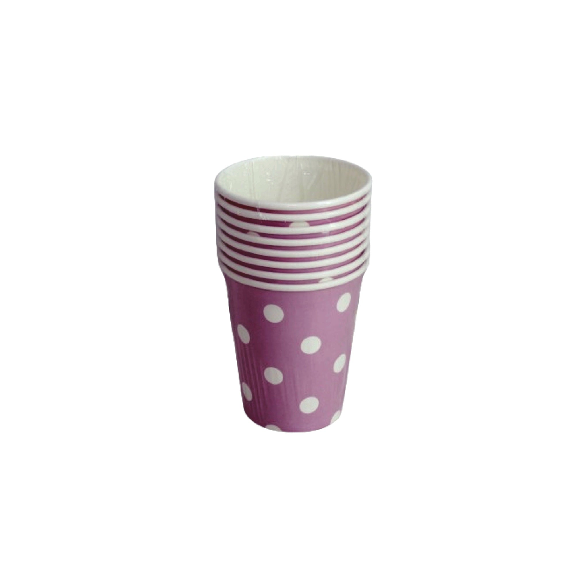 Disposable Party Paper Cups 260ml 8cm Purple with White Polka Dot 9oz