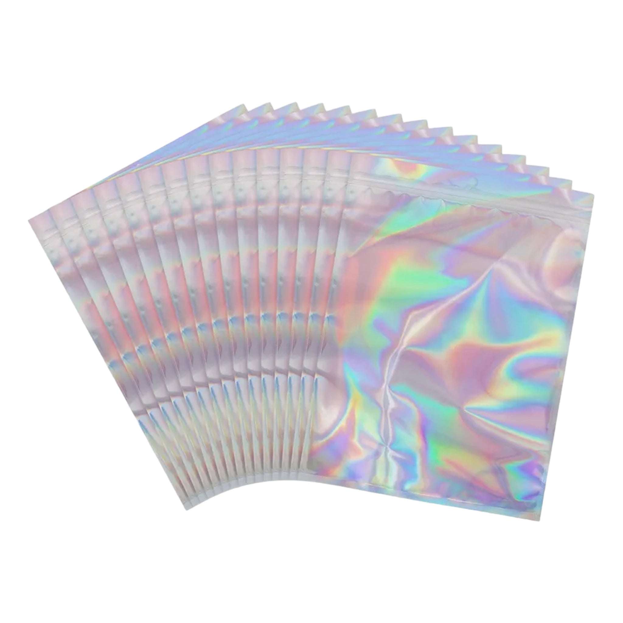 Holographic Resealable Mylar Pouch Bags Full Window Display 10pack