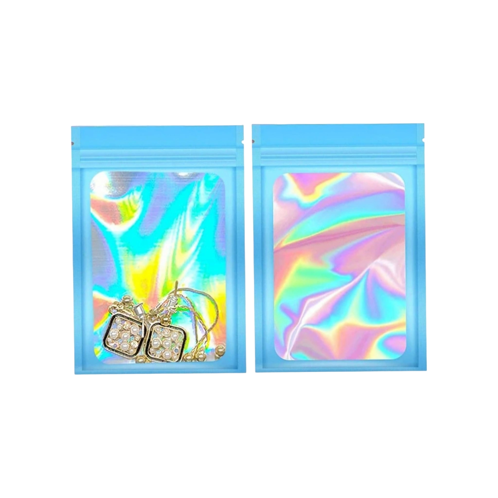 Holographic Resealable Mylar Pouch Bags Full Window Display 10pack