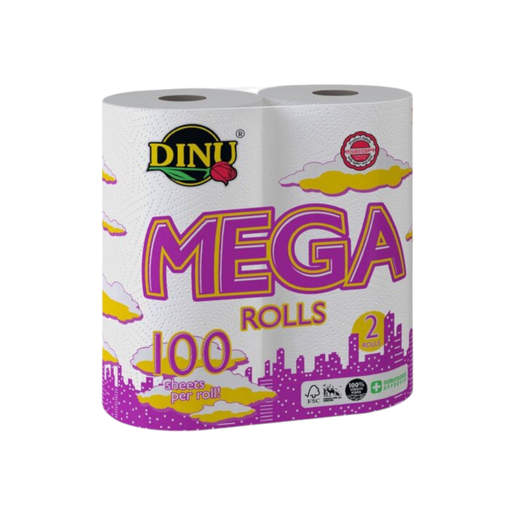 Dinu Mega Kitchen Towel White 260x220mm 100-Sheets per roll 2pack