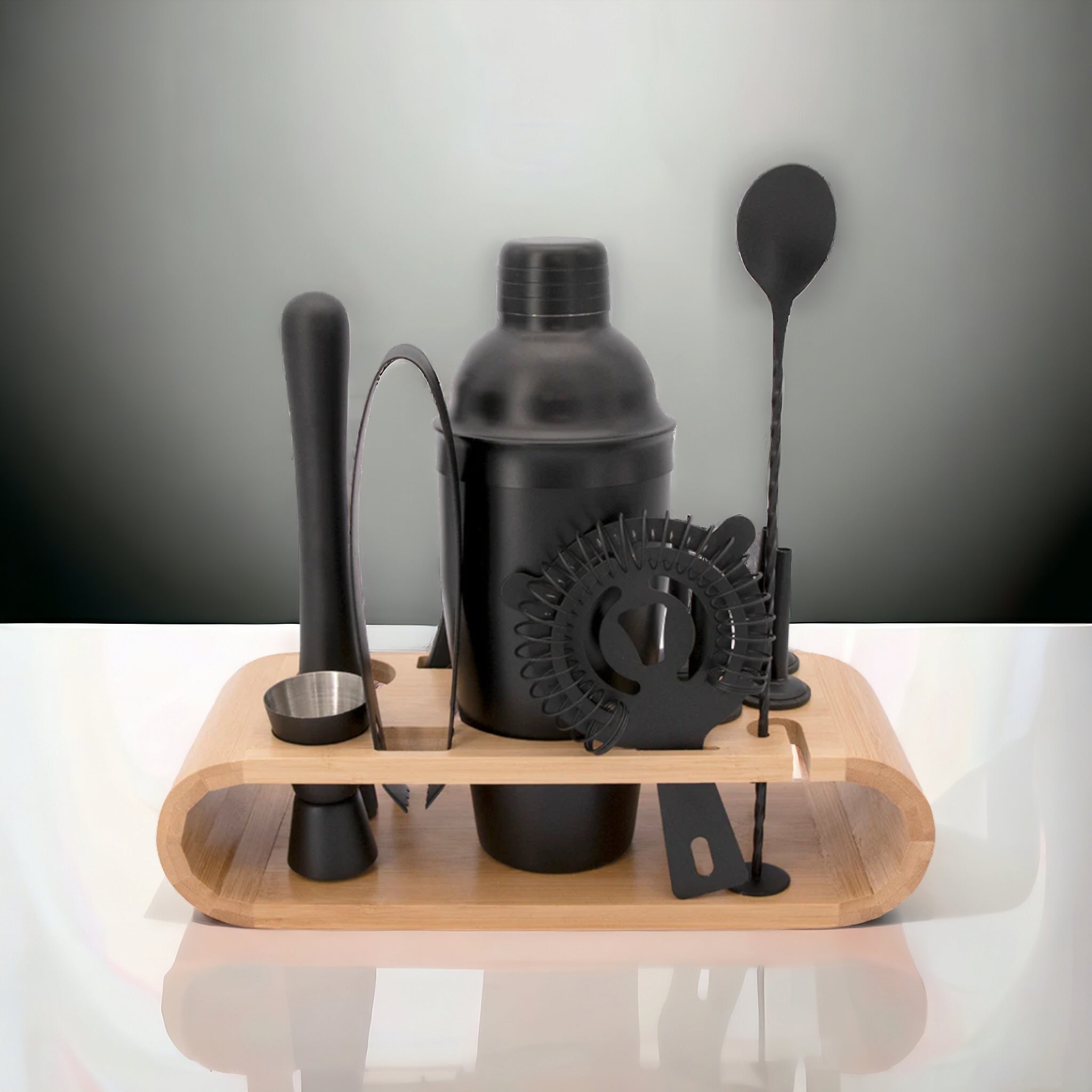 Bar Butler Cocktail Bar Set 12pc Matte Black in Bamboo Caddy