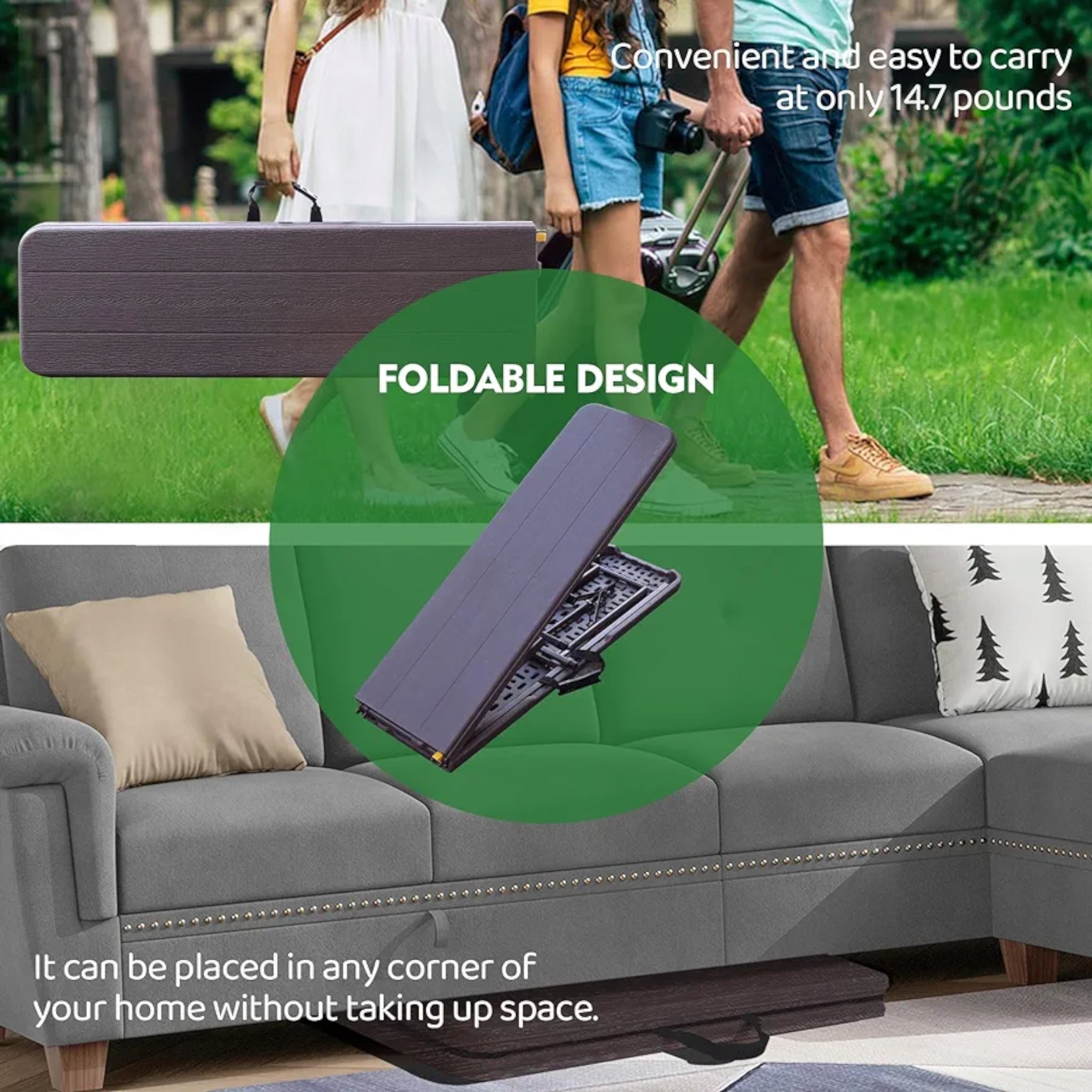 1.8m Folding Trestle Plastic Bench 6ft Wood Grain Finish