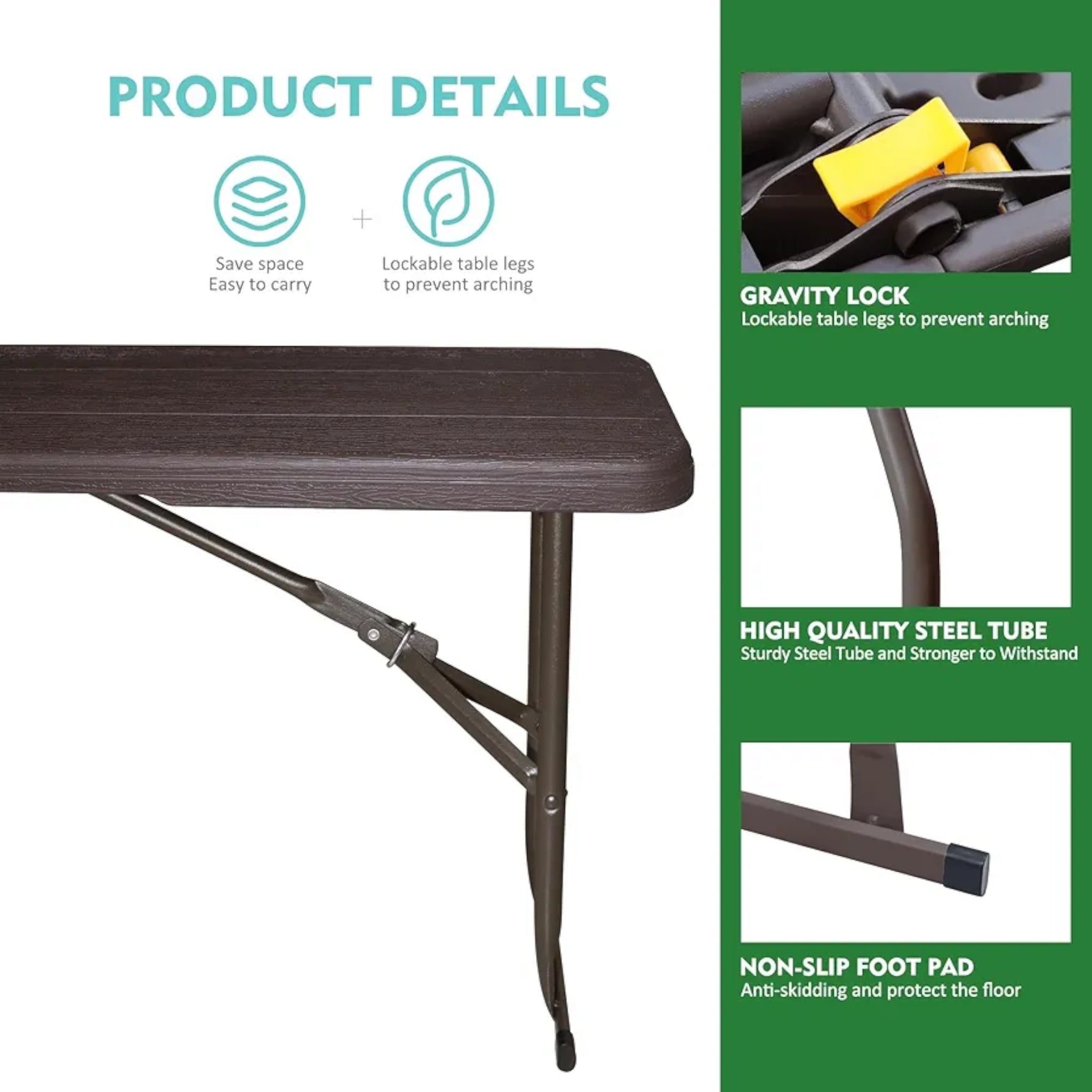1.8m Folding Trestle Plastic Bench 6ft Wood Grain Finish