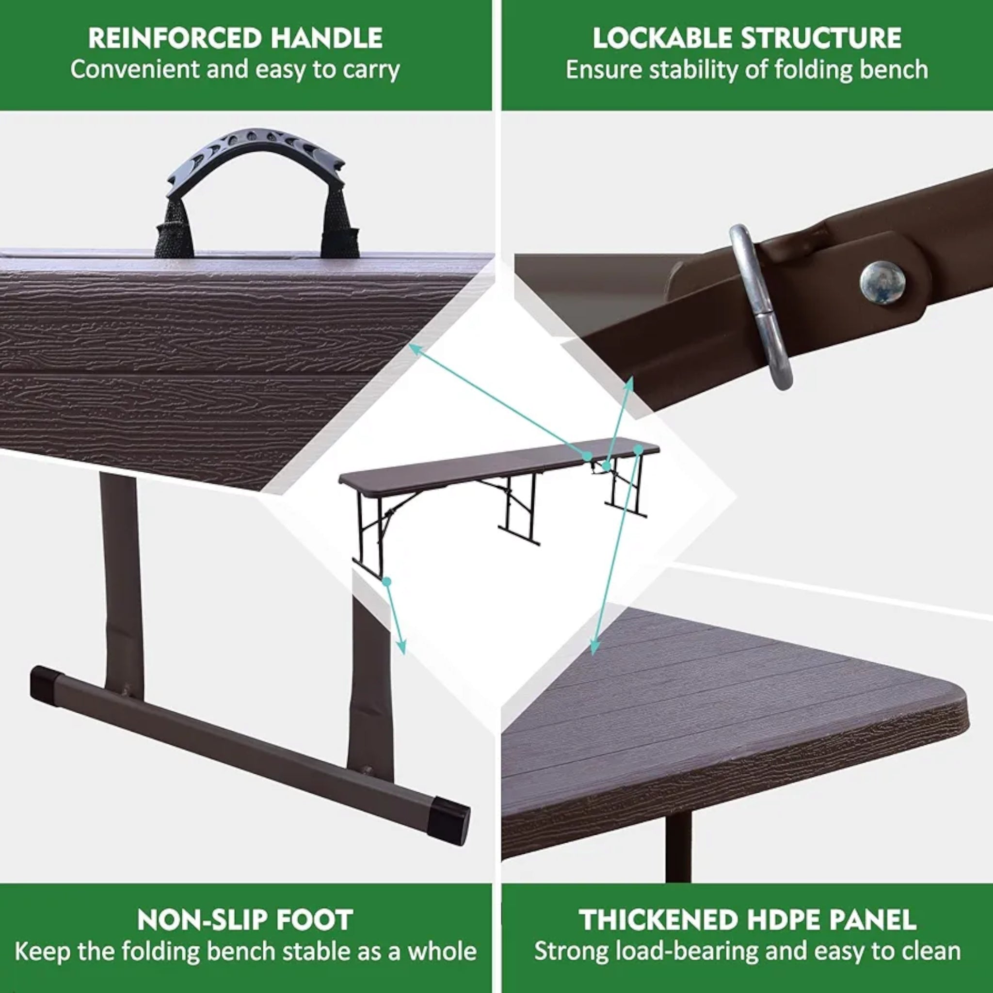 1.8m Folding Trestle Plastic Bench 6ft Wood Grain Finish