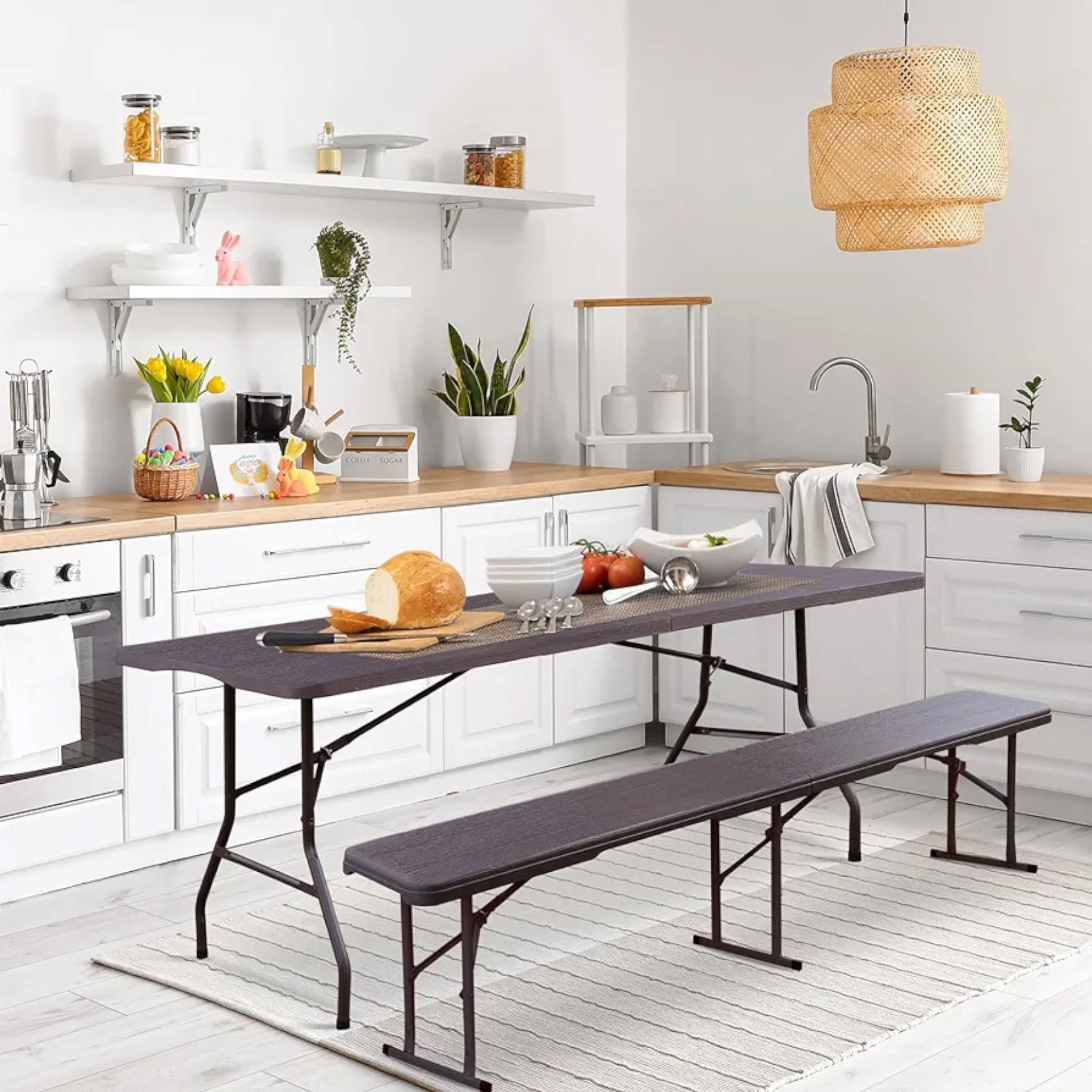 1.8m Folding Trestle Plastic Bench 6ft Wood Grain Finish