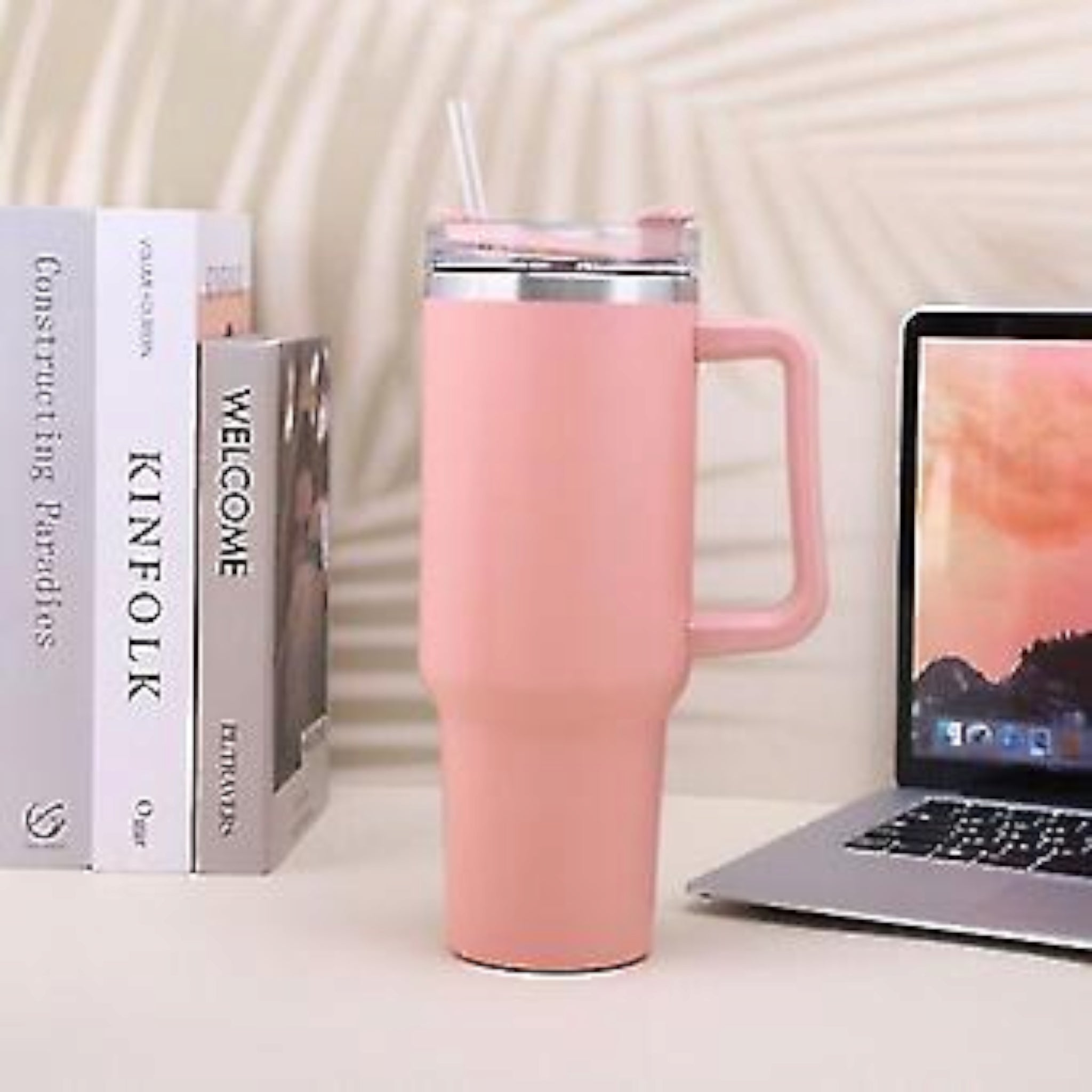 1.2L Travel Mug Thermos Flask Stainless Steel with Handle & Straw
