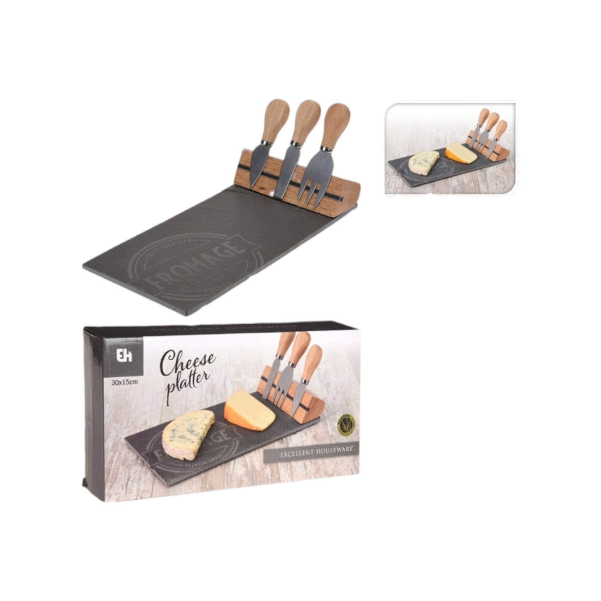 Slate Cheese Serving Board with 3pc Knife Set